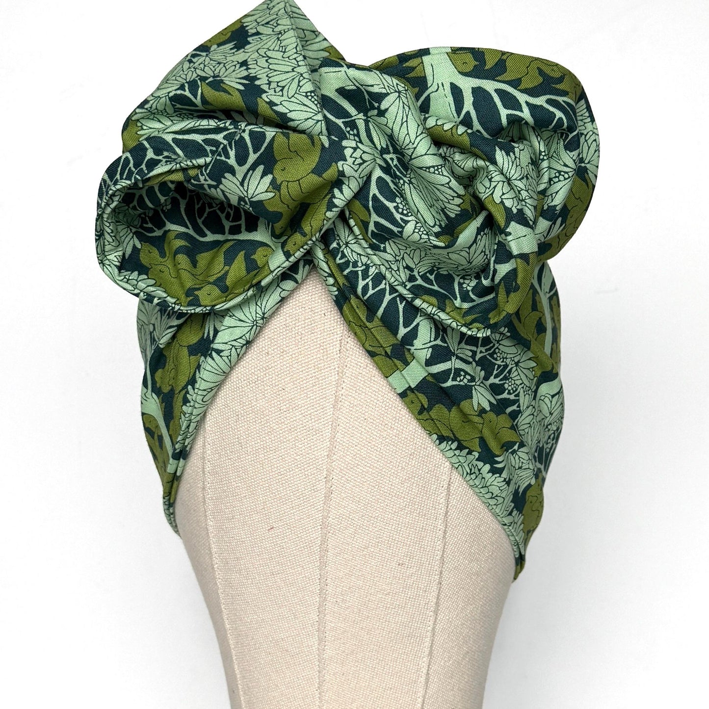 Extra Wide Adjustable Wire Wrap, Blue Green Dove Botanical Leaf Print Wired Headband, Fabric Head Wrap, Summer Boho Accessories
