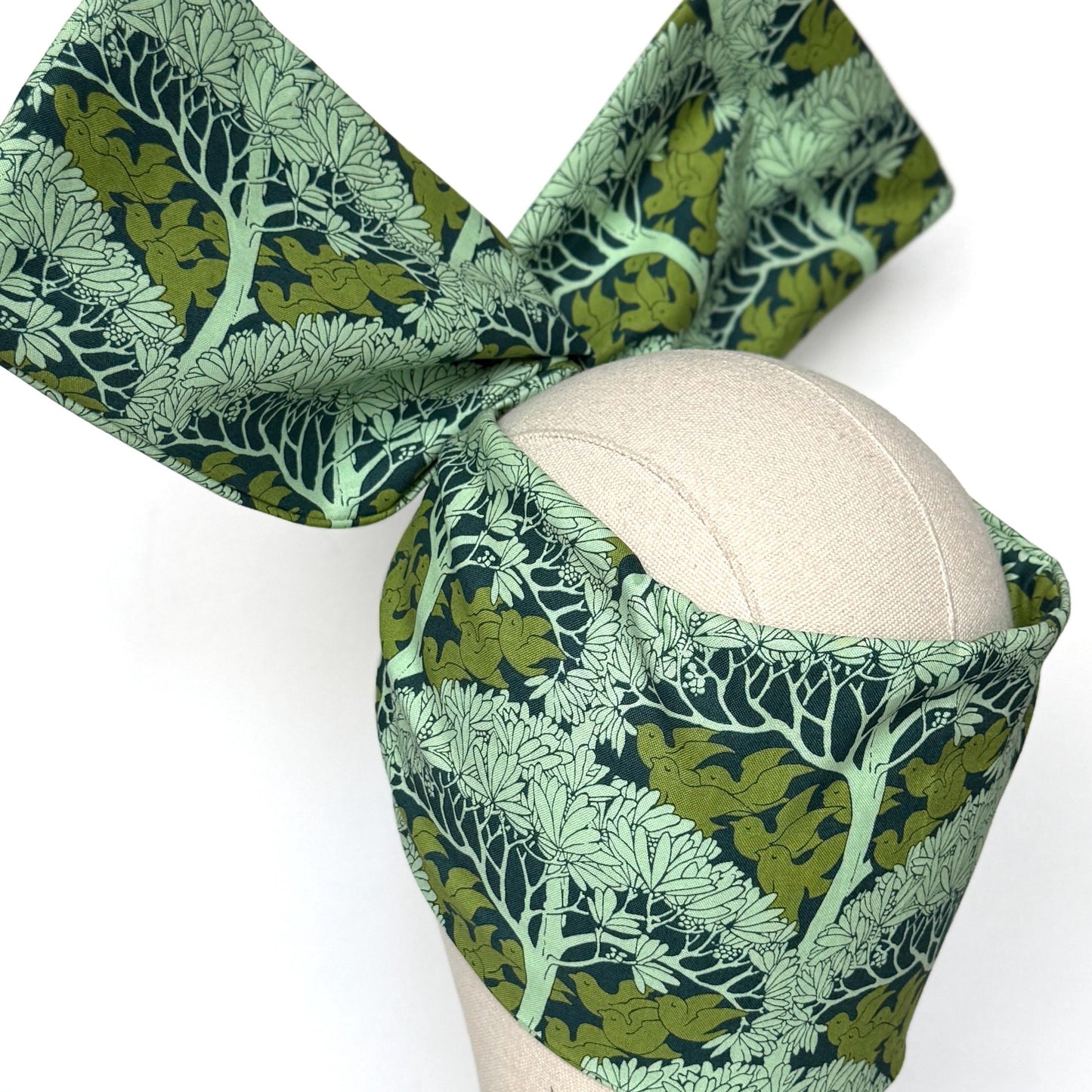 Extra Wide Adjustable Wire Wrap, Blue Green Dove Botanical Leaf Print Wired Headband, Fabric Head Wrap, Summer Boho Accessories