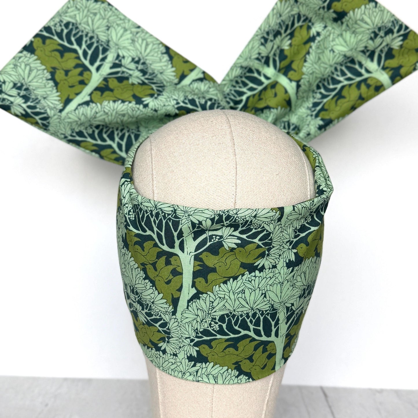 Extra Wide Adjustable Wire Wrap, Blue Green Dove Botanical Leaf Print Wired Headband, Fabric Head Wrap, Summer Boho Accessories