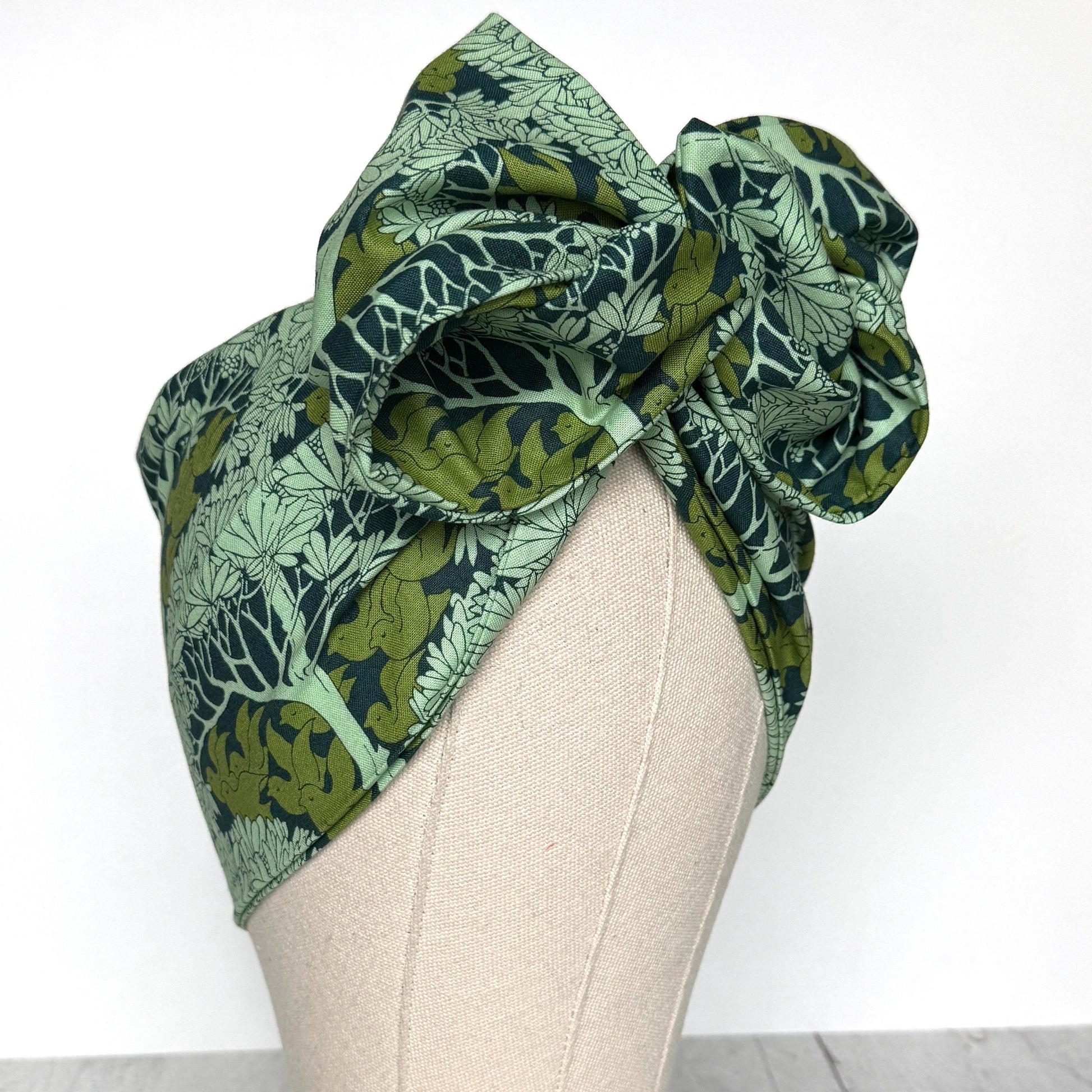 Extra Wide Adjustable Wire Wrap, Blue Green Dove Botanical Leaf Print Wired Headband, Fabric Head Wrap, Summer Boho Accessories