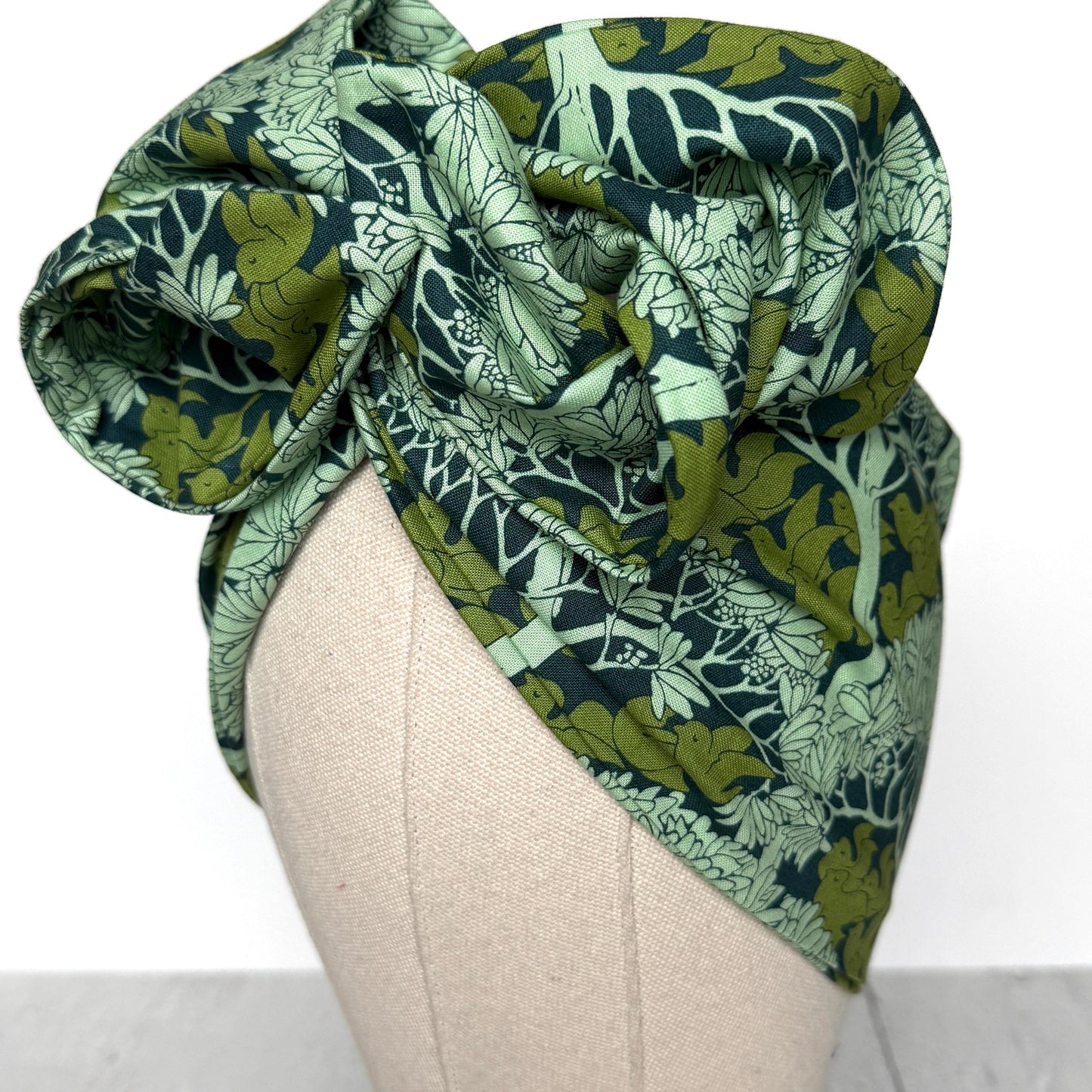 Extra Wide Adjustable Wire Wrap, Blue Green Dove Botanical Leaf Print Wired Headband, Fabric Head Wrap, Summer Boho Accessories
