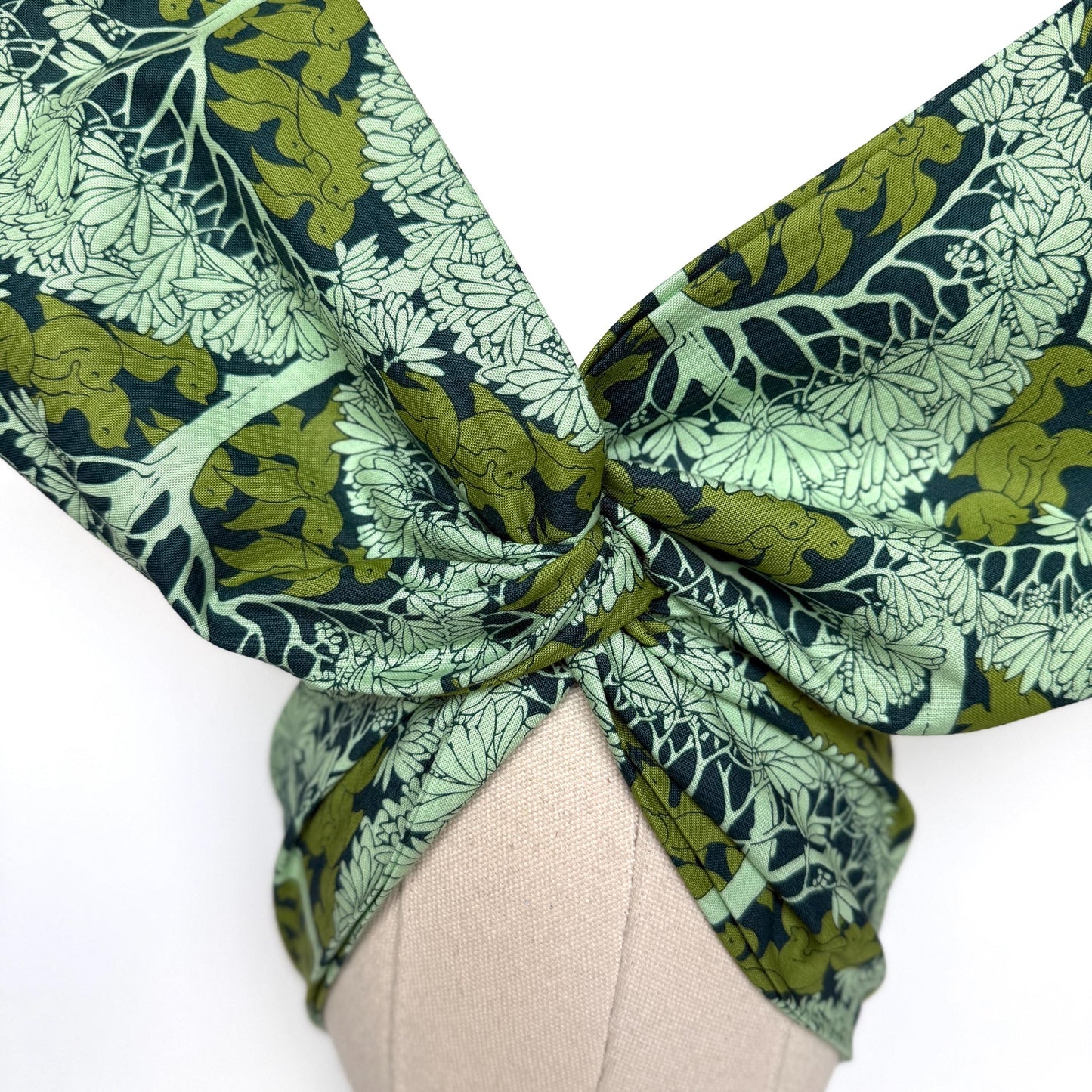 Extra Wide Adjustable Wire Wrap, Blue Green Dove Botanical Leaf Print Wired Headband, Fabric Head Wrap, Summer Boho Accessories