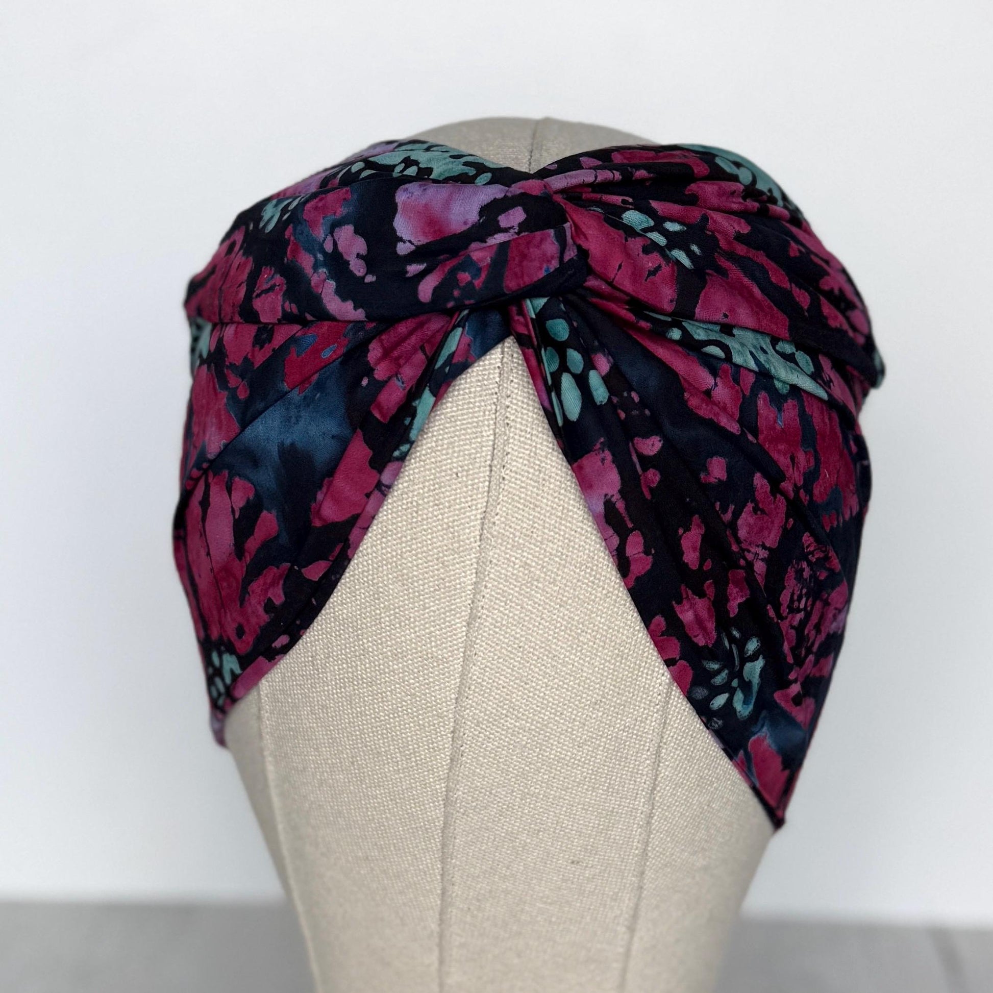 MIDI Extra Wide Adjustable Wire Head Wrap, Navy Blue Pink Batik Floral Headband, Head Scarf For Women, Turban, Hair Accessories