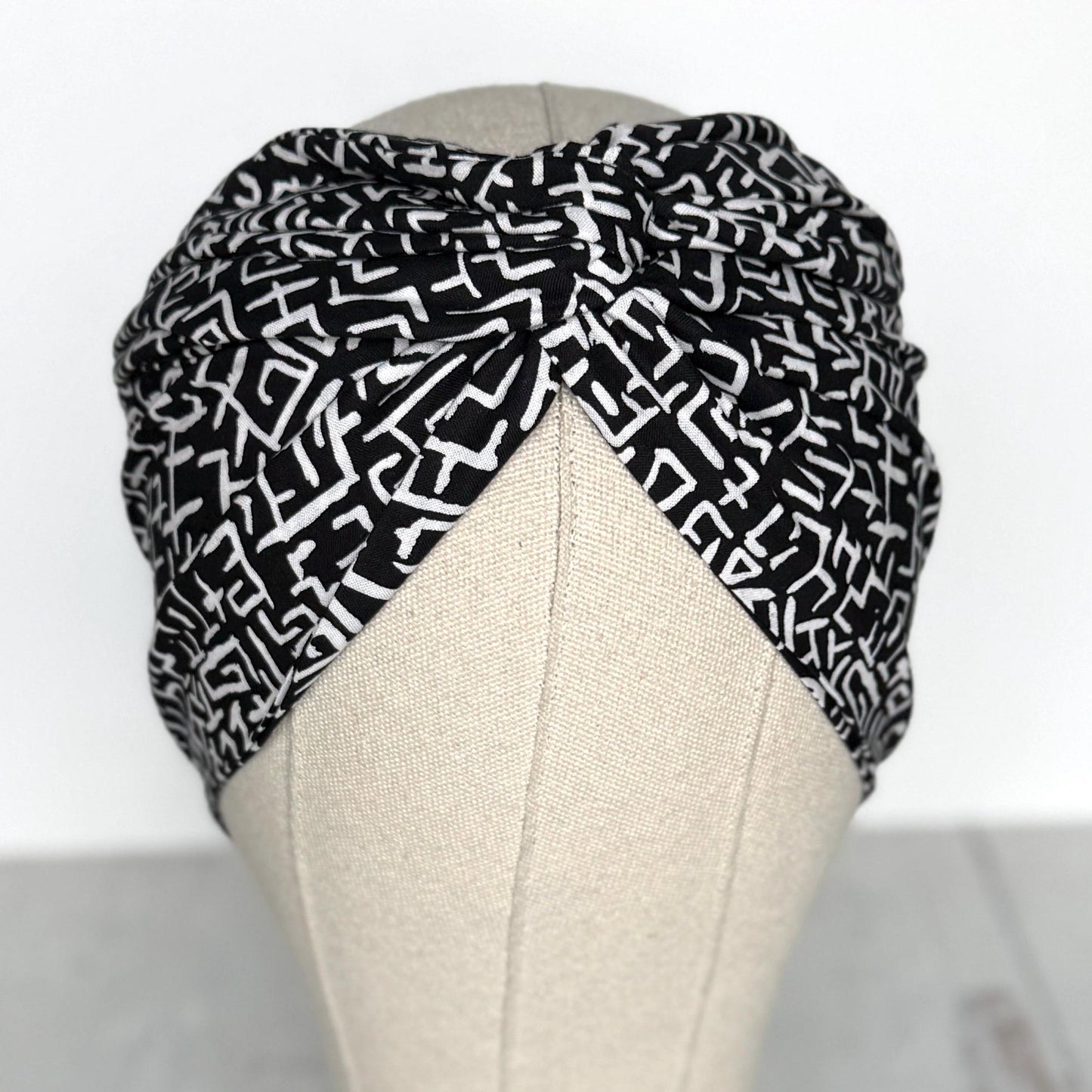 Extra Wide Adjustable Wire Wrap, Black White Abstract Print Wired Headband, Fabric Head Wrap, Summer Boho Head Scarf Accessories