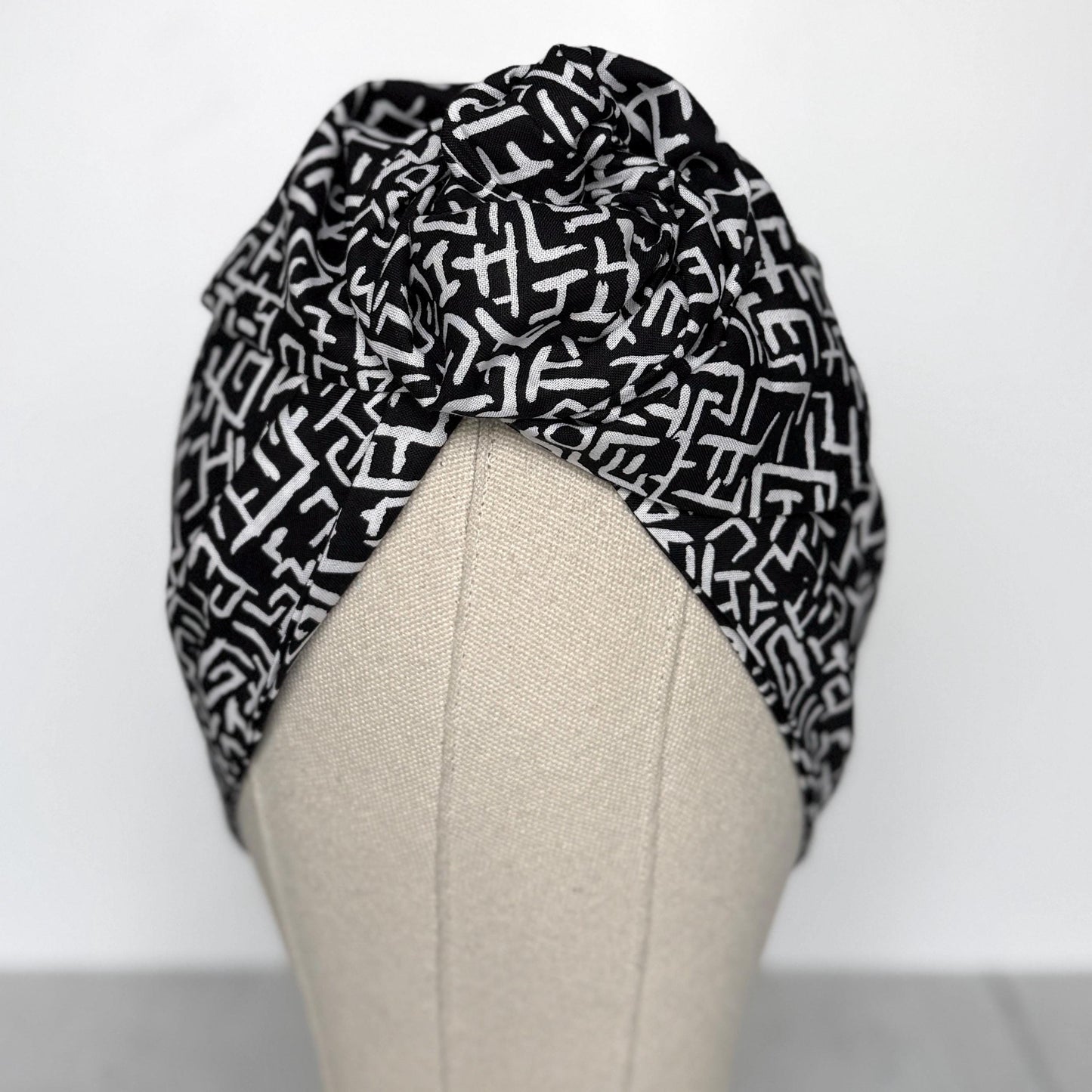 Extra Wide Adjustable Wire Wrap, Black White Abstract Print Wired Headband, Fabric Head Wrap, Summer Boho Head Scarf Accessories