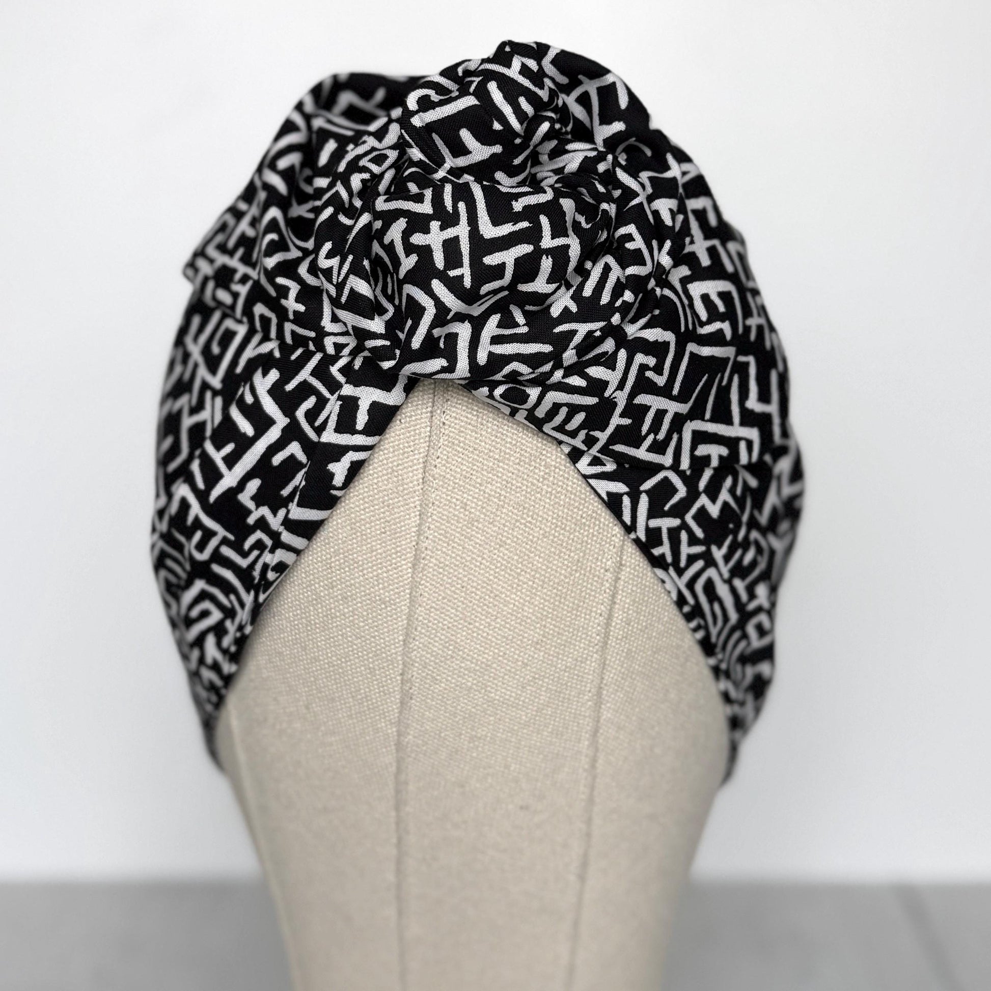 Extra Wide Adjustable Wire Wrap, Black White Abstract Print Wired Headband, Fabric Head Wrap, Summer Boho Head Scarf Accessories