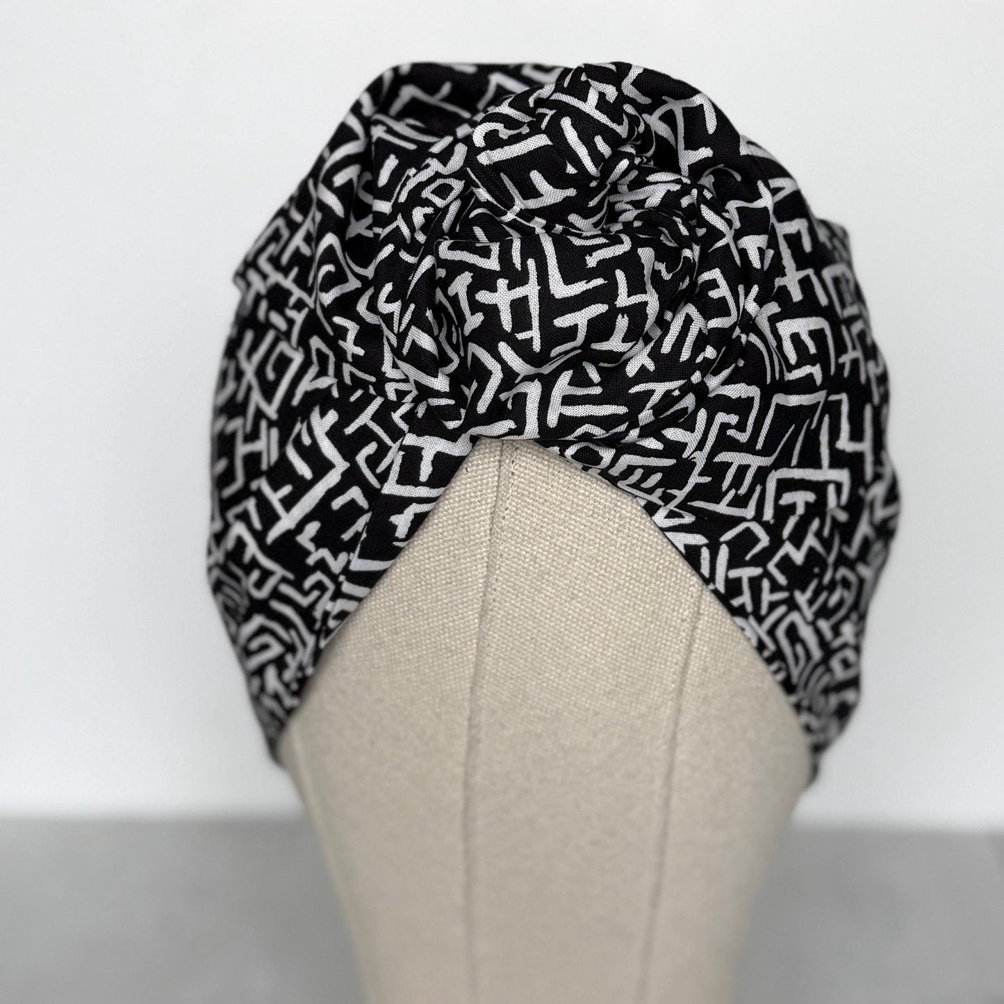 Extra Wide Adjustable Wire Wrap, Black White Abstract Print Wired Headband, Fabric Head Wrap, Summer Boho Head Scarf Accessories