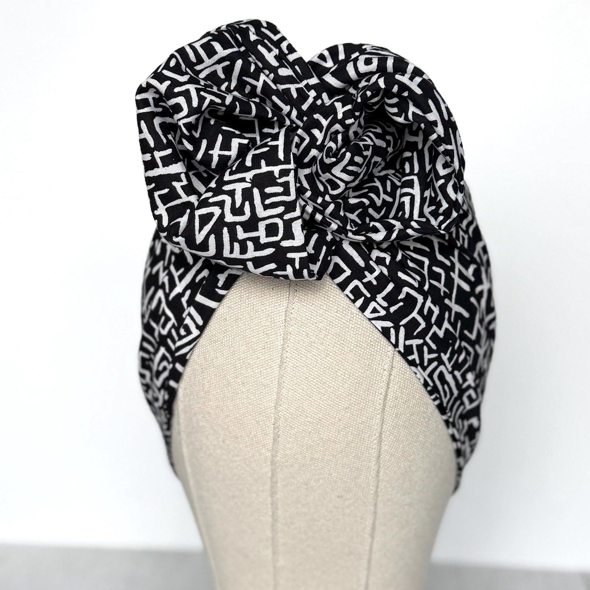 Extra Wide Adjustable Wire Wrap, Black White Abstract Print Wired Headband, Fabric Head Wrap, Summer Boho Head Scarf Accessories