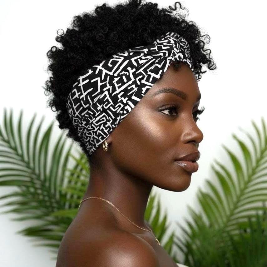 Extra Wide Adjustable Wire Wrap, Black White Abstract Print Wired Headband, Fabric Head Wrap, Summer Boho Head Scarf Accessories