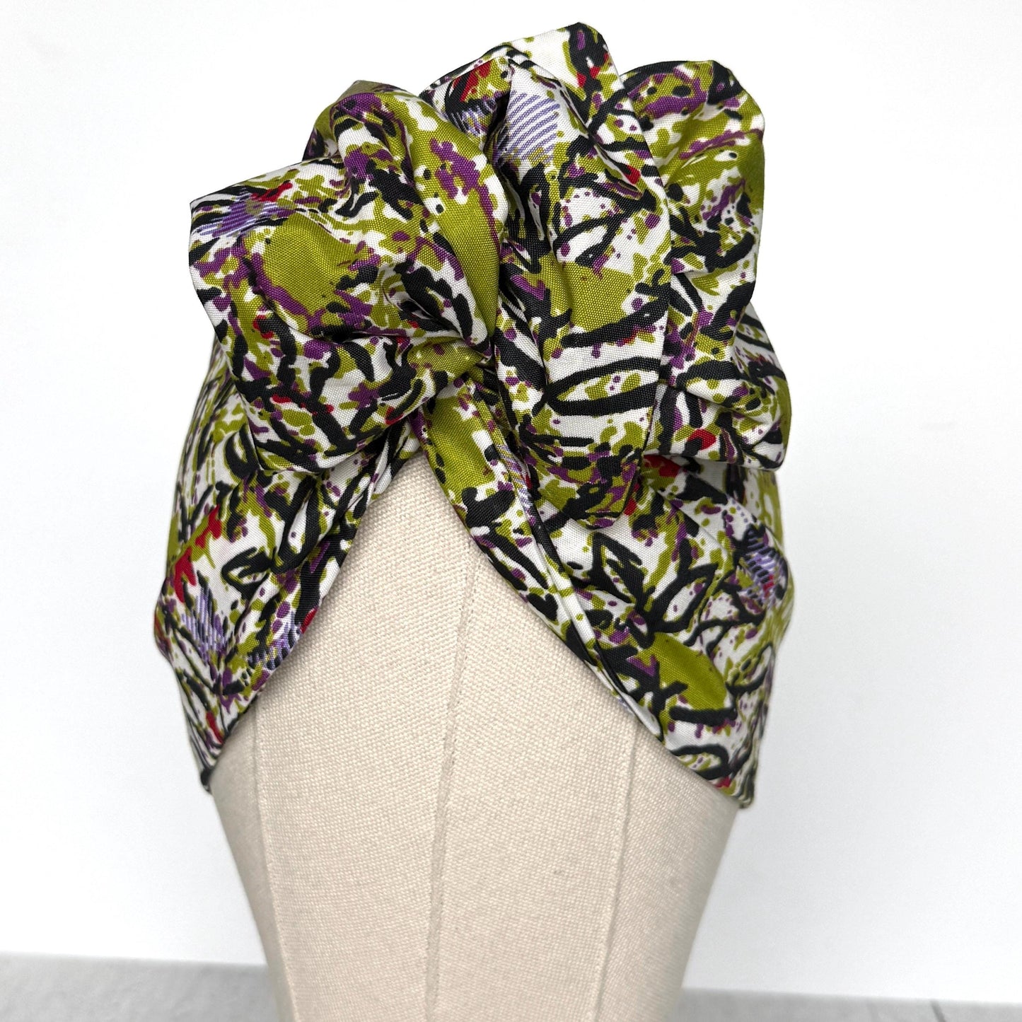 Extra Wide Adjustable Wire Wrap, Black White Green Purple Abstract Print Wired Headband, Fabric Head Wrap, Boho Head Scarf Accessories