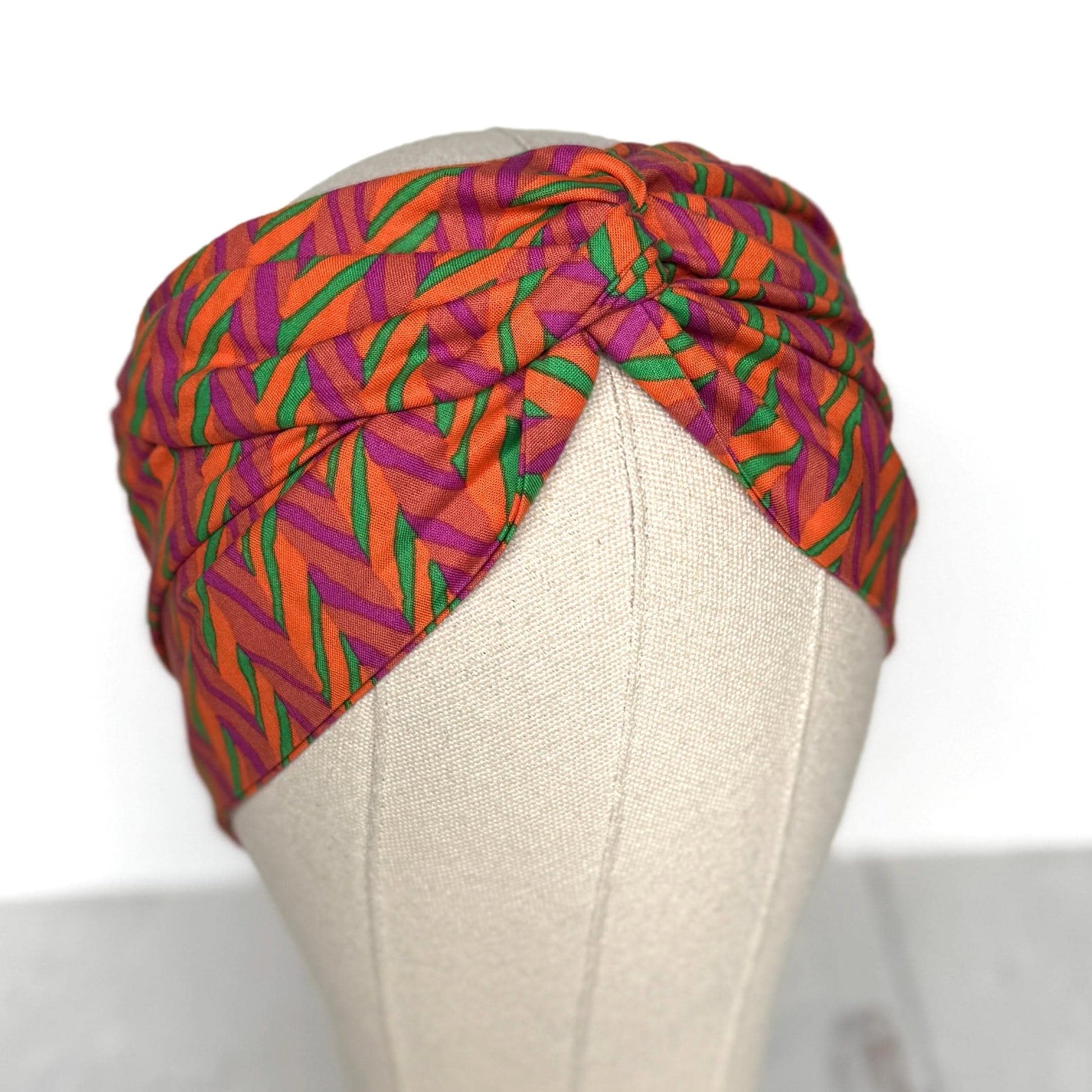 Extra Wide Adjustable Wire Wrap, Orange Pink Green Geometric Print Wired Headband, Fabric Head Wrap, Boho Head Scarf Accessories