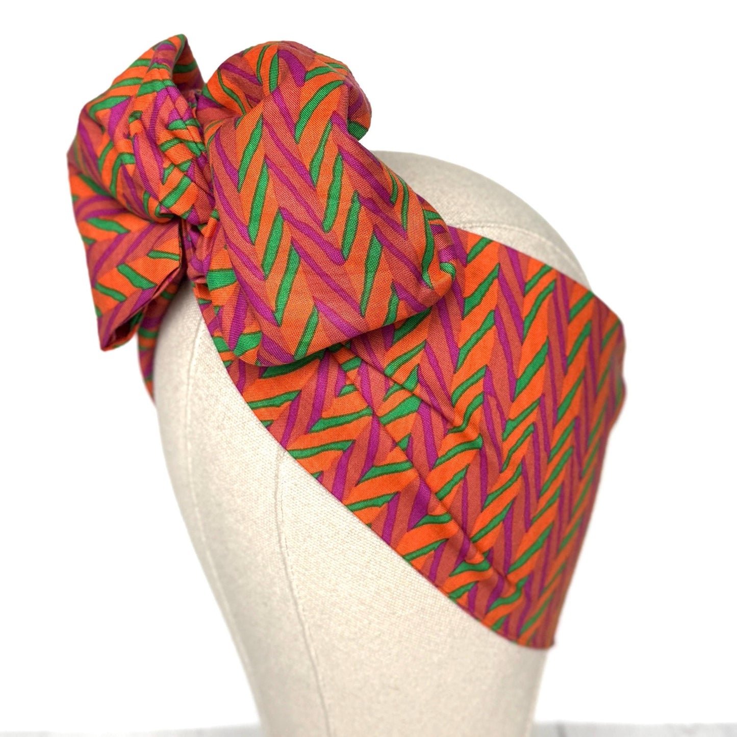 Extra Wide Adjustable Wire Wrap, Orange Pink Green Geometric Print Wired Headband, Fabric Head Wrap, Boho Head Scarf Accessories