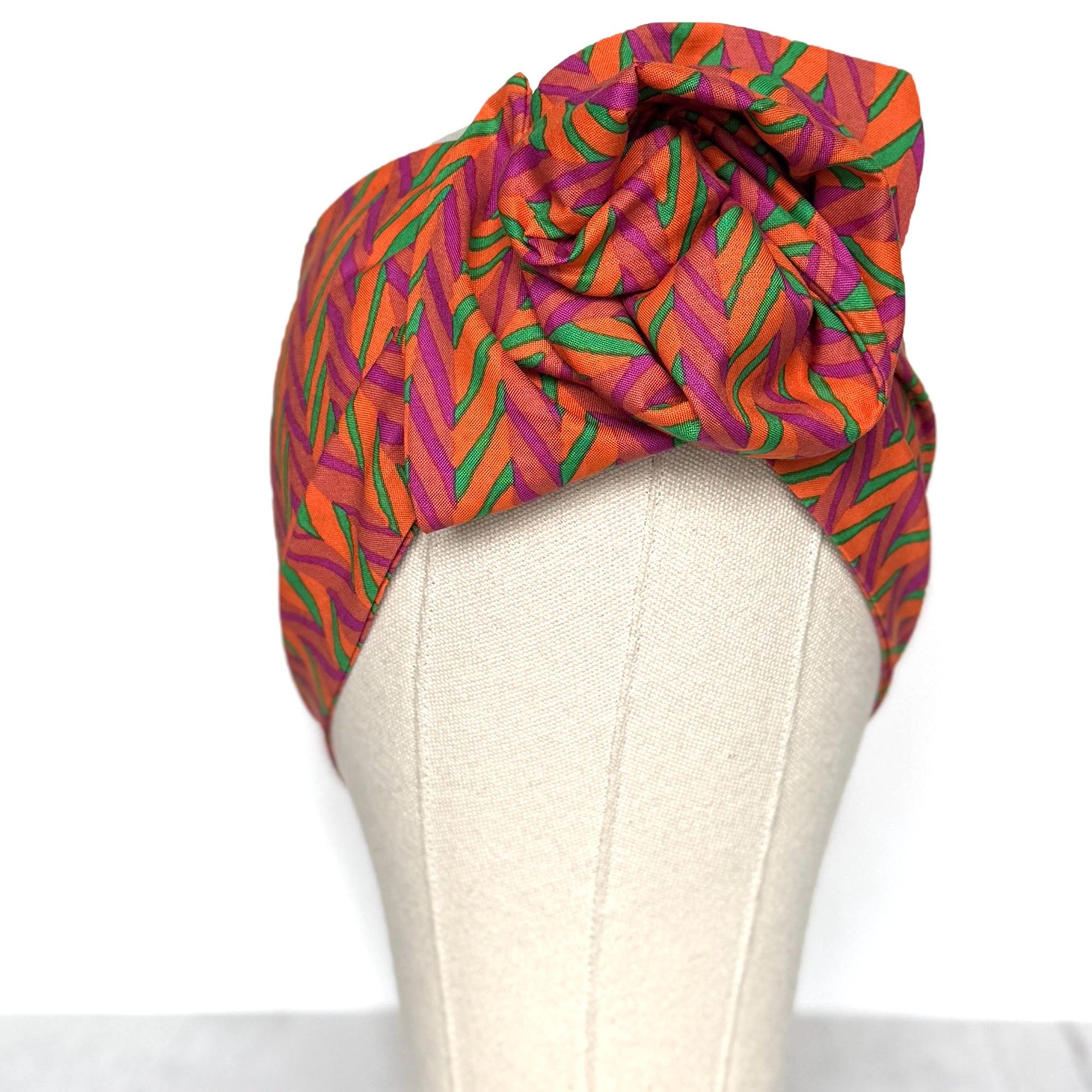 Extra Wide Adjustable Wire Wrap, Orange Pink Green Geometric Print Wired Headband, Fabric Head Wrap, Boho Head Scarf Accessories