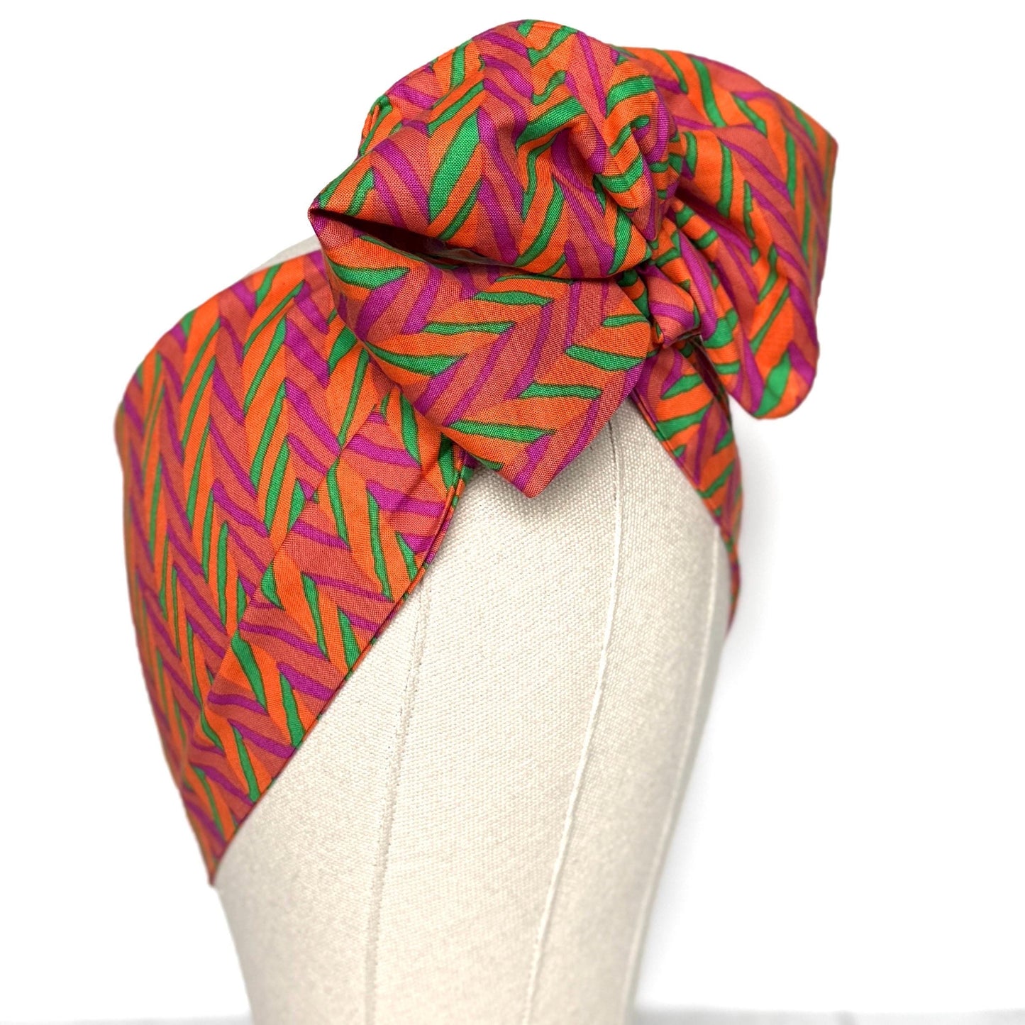 Extra Wide Adjustable Wire Wrap, Orange Pink Green Geometric Print Wired Headband, Fabric Head Wrap, Boho Head Scarf Accessories