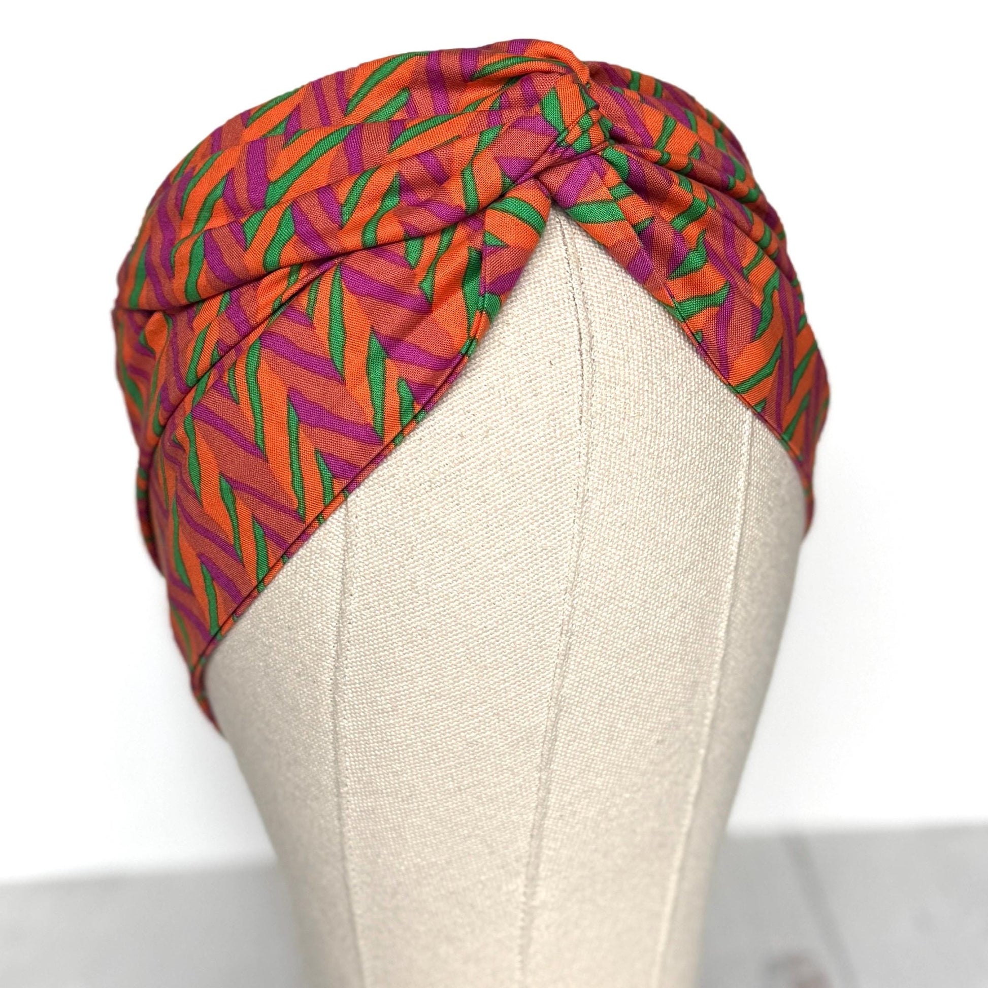 Extra Wide Adjustable Wire Wrap, Orange Pink Green Geometric Print Wired Headband, Fabric Head Wrap, Boho Head Scarf Accessories