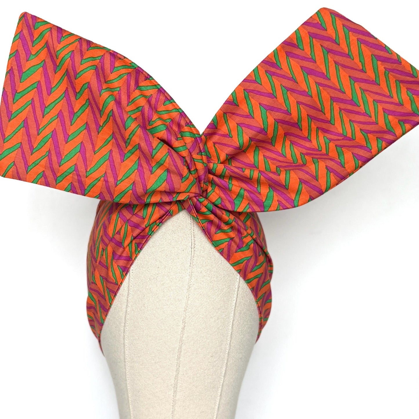 Extra Wide Adjustable Wire Wrap, Orange Pink Green Geometric Print Wired Headband, Fabric Head Wrap, Boho Head Scarf Accessories