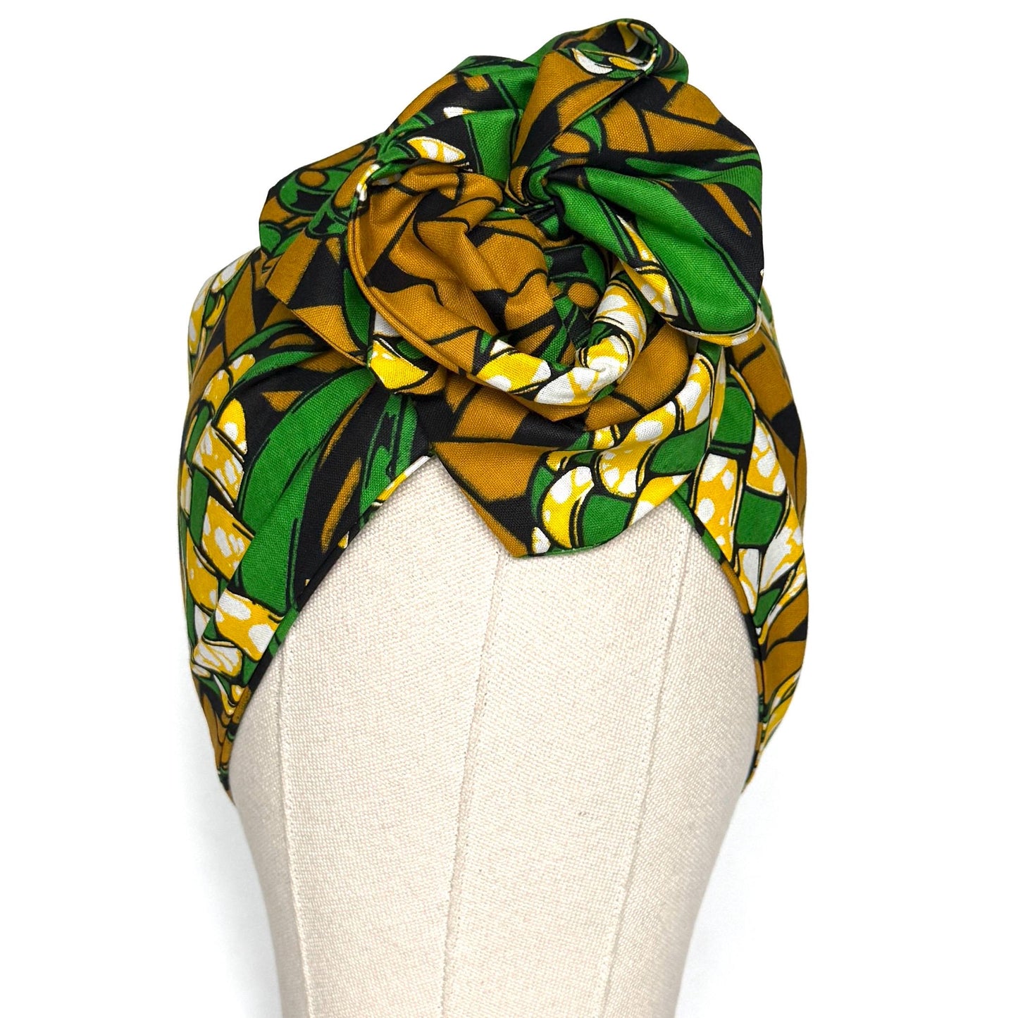 Extra Wide Adjustable Wire Wrap, Ankara Wired Headband, Green Tan Black African Fabric Head Wrap, Ankara Afro Boho Accessories