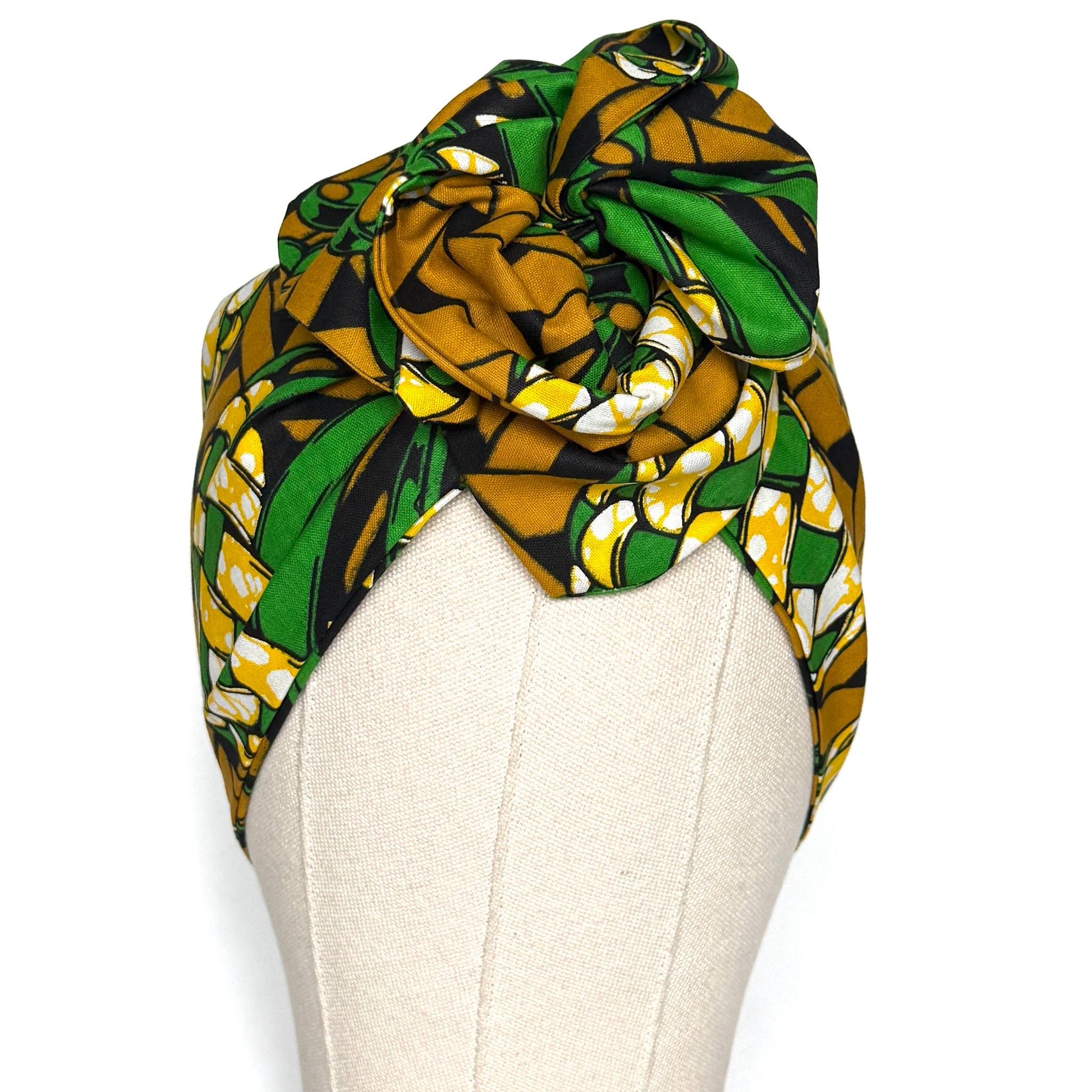 Extra Wide Adjustable Wire Wrap, Ankara Wired Headband, Green Tan Black African Fabric Head Wrap, Ankara Afro Boho Accessories