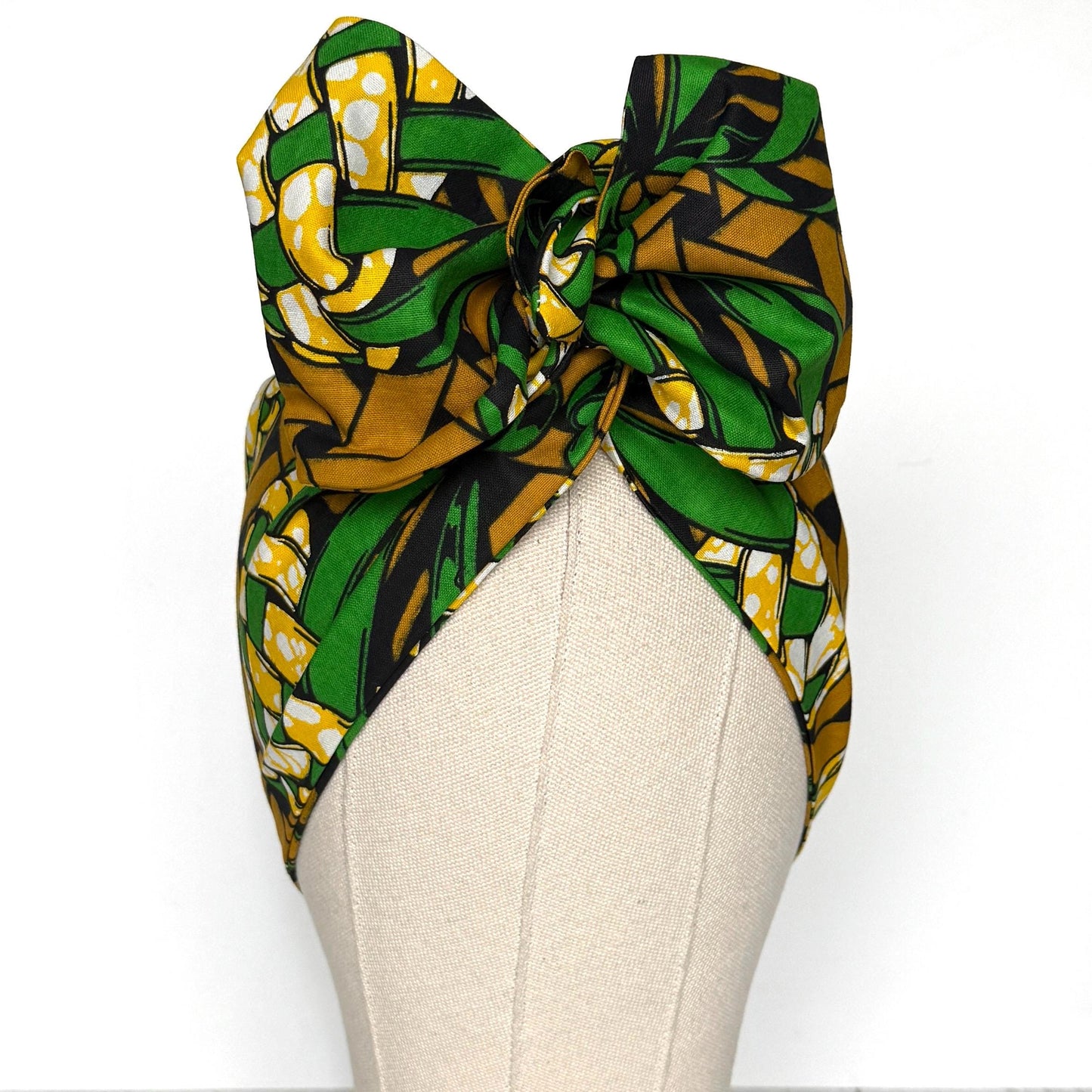 Extra Wide Adjustable Wire Wrap, Ankara Wired Headband, Green Tan Black African Fabric Head Wrap, Ankara Afro Boho Accessories