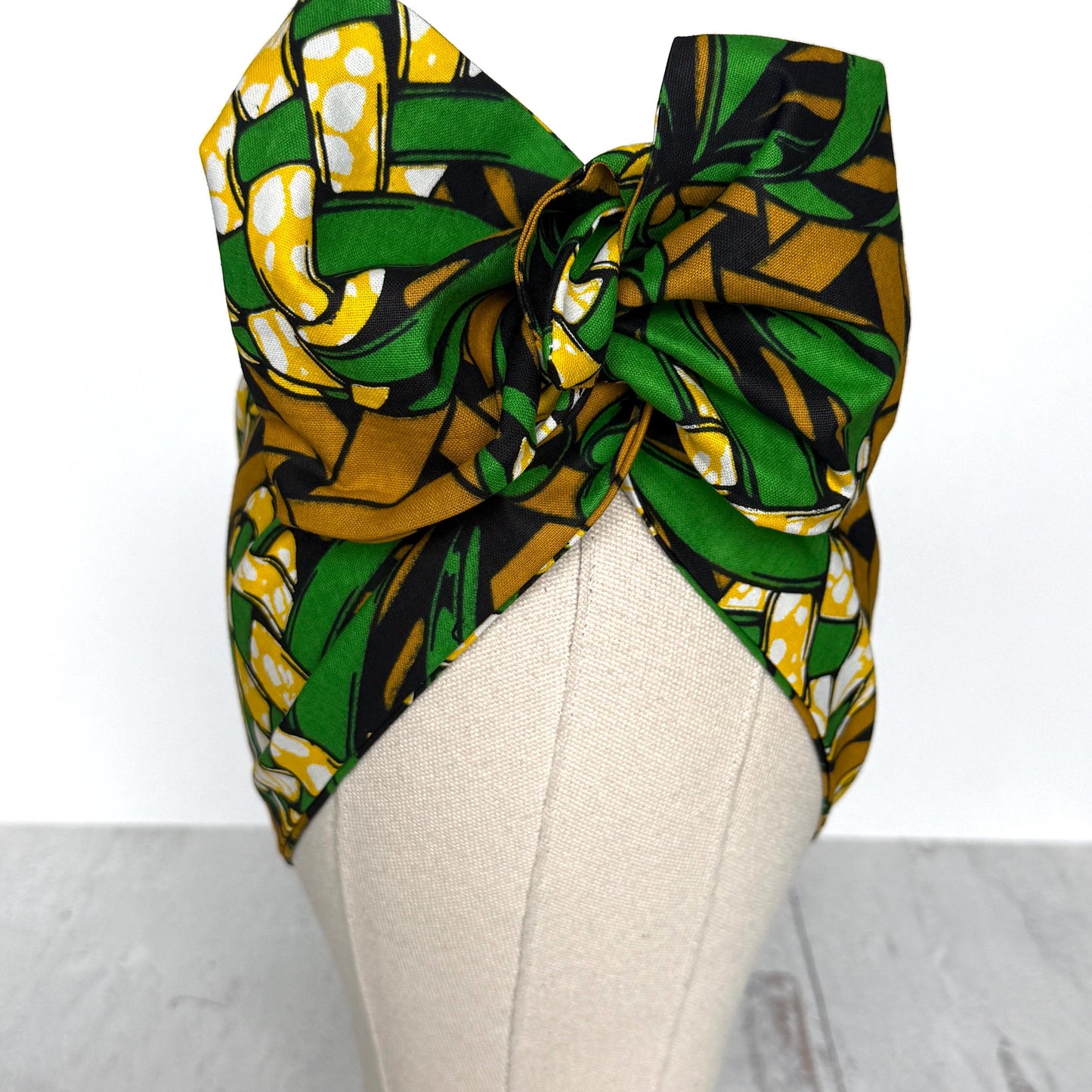 Extra Wide Adjustable Wire Wrap, Ankara Wired Headband, Green Tan Black African Fabric Head Wrap, Ankara Afro Boho Accessories