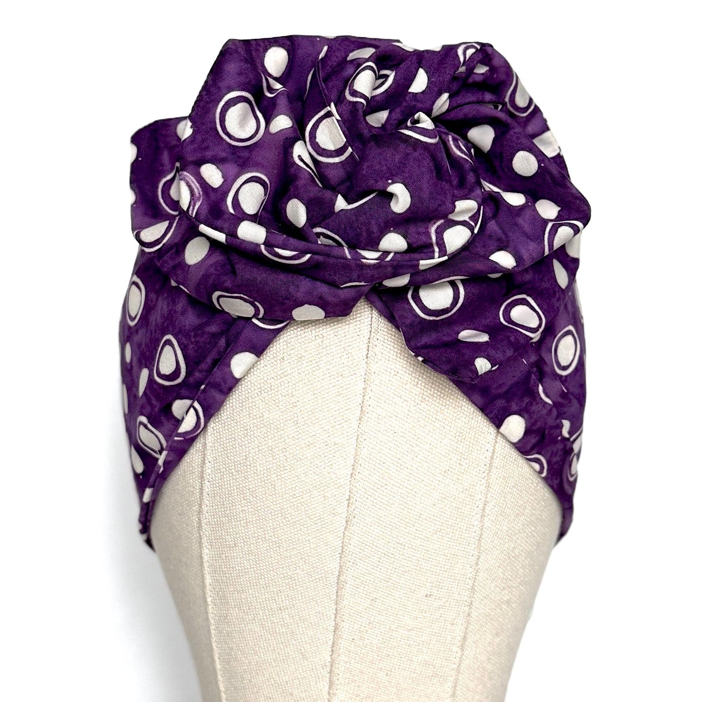 Extra Wide Adjustable Wire Headband, Batik Plum White Abstract Polka Dot Print, Boho Wired Headband, Fabric Head Wrap, BendableTurban