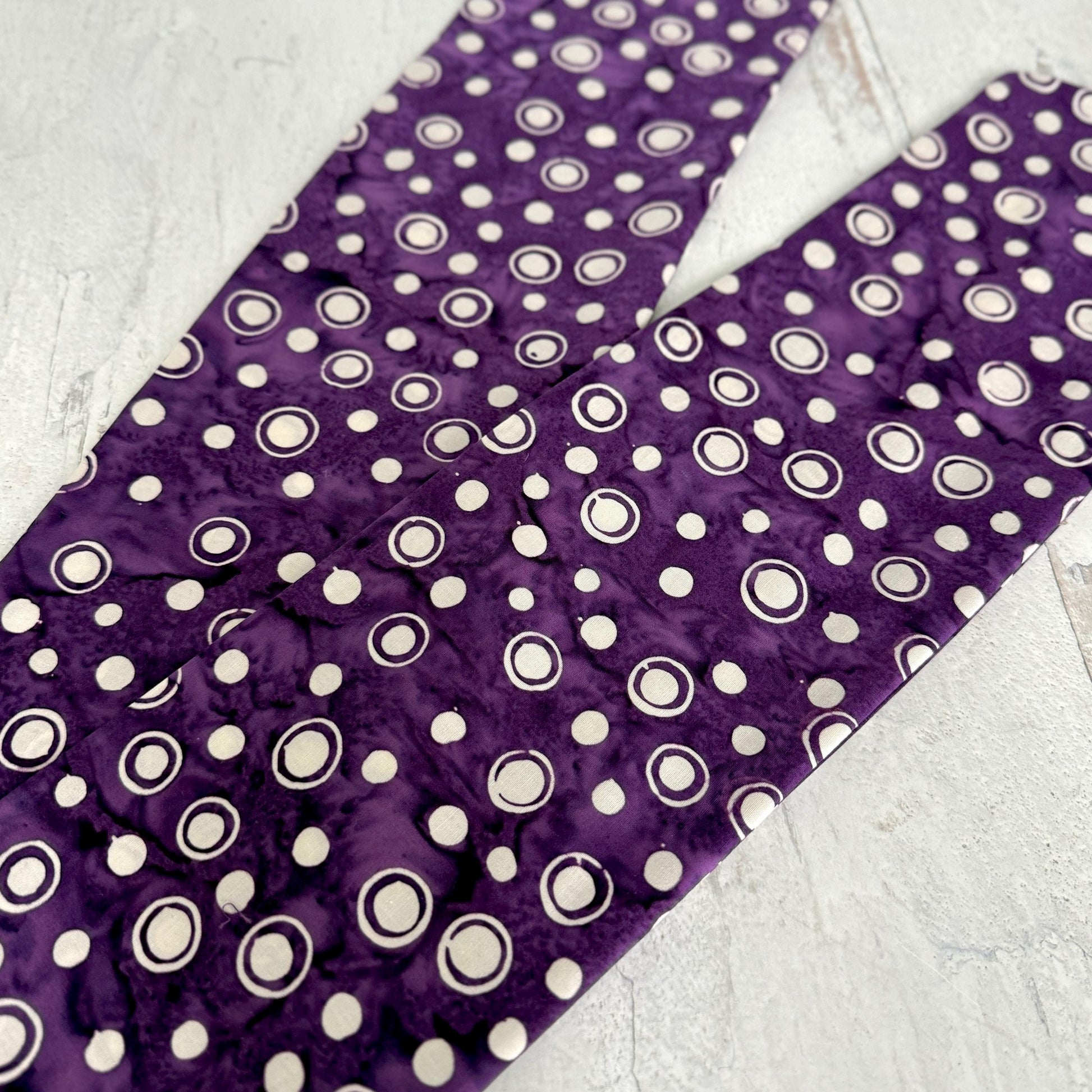 Extra Wide Adjustable Wire Headband, Batik Plum White Abstract Polka Dot Print, Boho Wired Headband, Fabric Head Wrap, BendableTurban