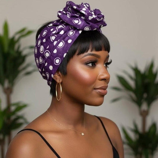 Extra Wide Adjustable Wire Headband, Batik Plum White Abstract Polka Dot Print, Boho Wired Headband, Fabric Head Wrap, BendableTurban