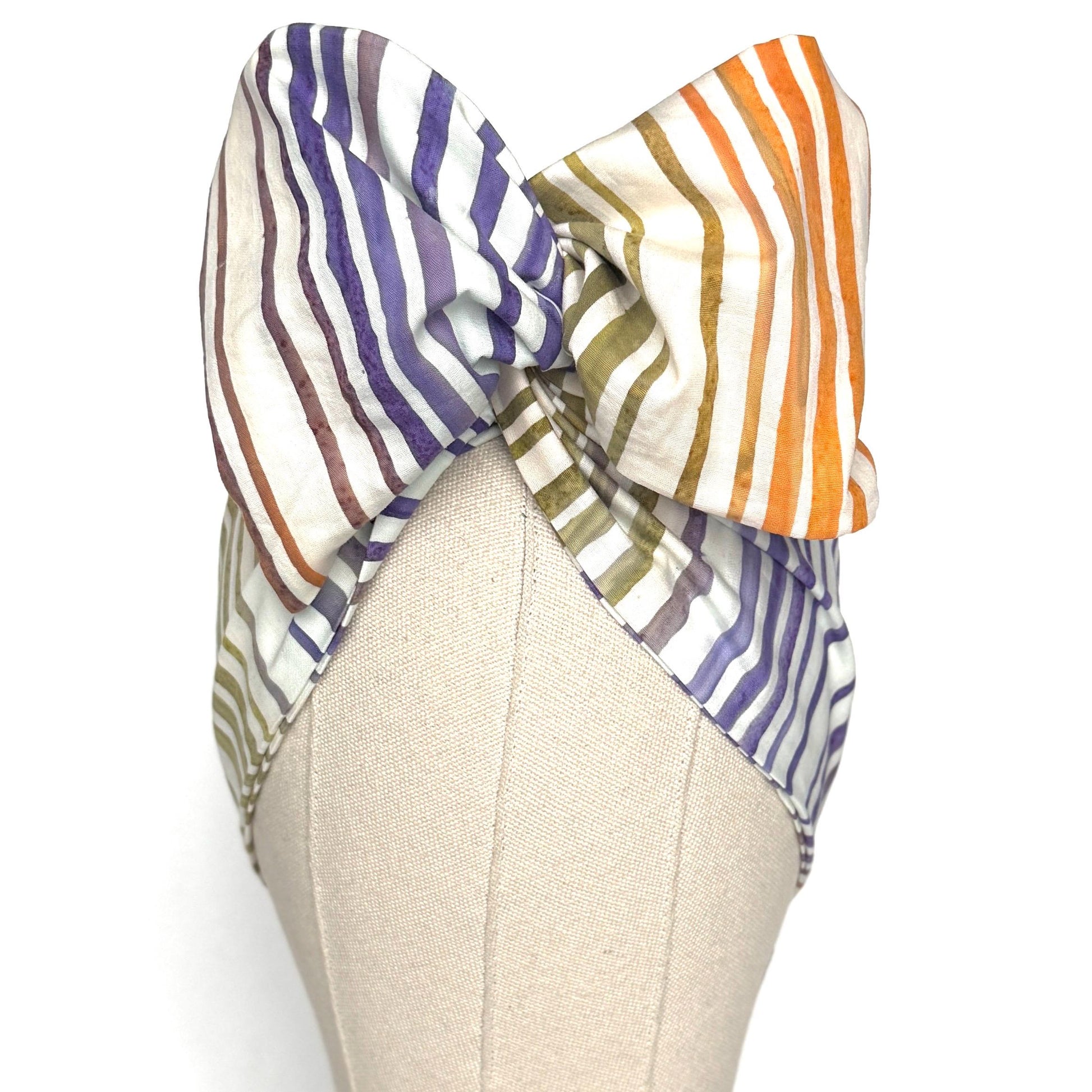 MIDI Extra Wide Adjustable Wire Head Wrap, BATIK Striped White Green Orange Purple Headband, Head Scarf For Women, Turban Hair Accessories