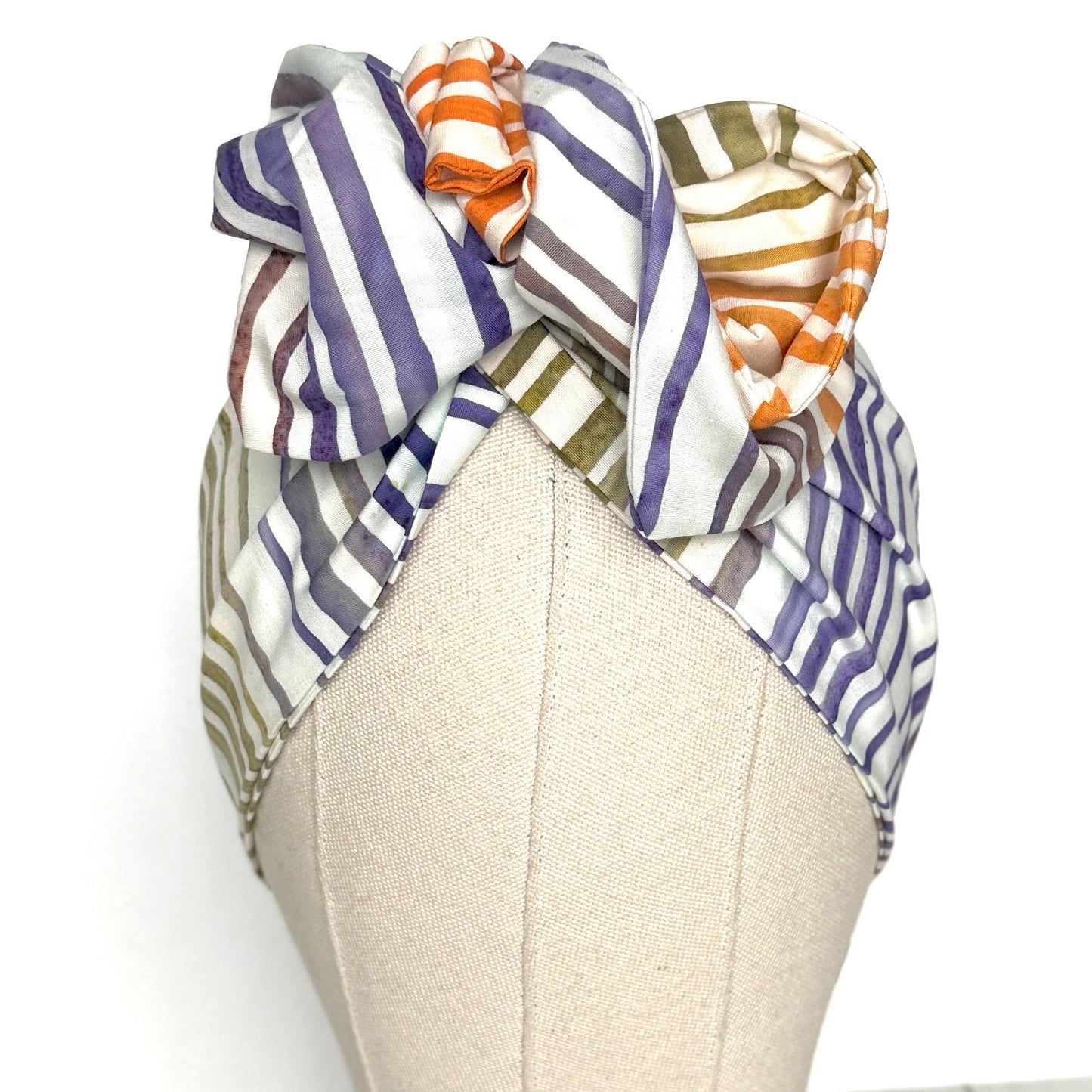 MIDI Extra Wide Adjustable Wire Head Wrap, BATIK Striped White Green Orange Purple Headband, Head Scarf For Women, Turban Hair Accessories