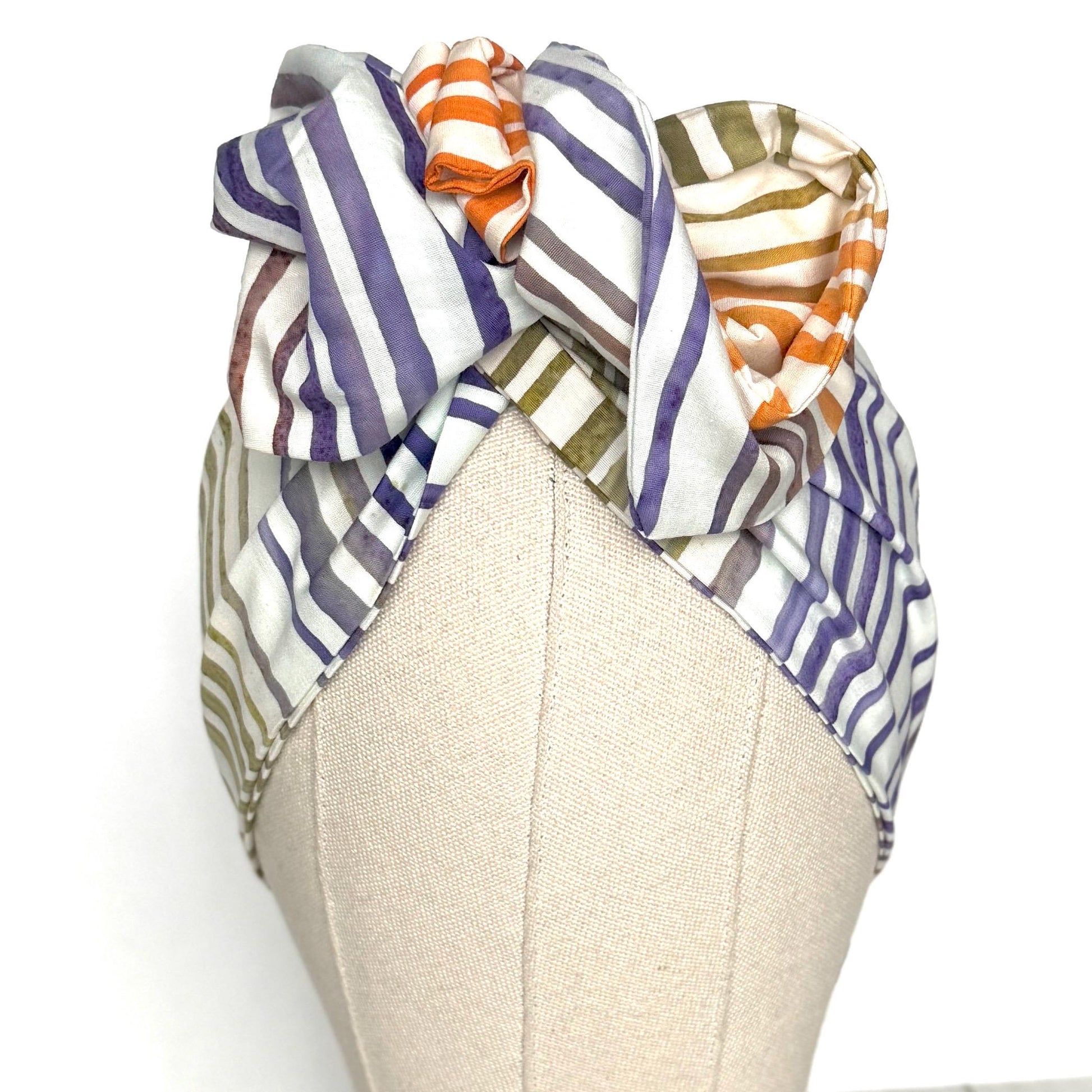 MIDI Extra Wide Adjustable Wire Head Wrap, BATIK Striped White Green Orange Purple Headband, Head Scarf For Women, Turban Hair Accessories