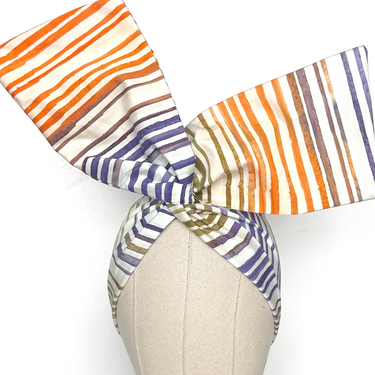 MIDI Extra Wide Adjustable Wire Head Wrap, BATIK Striped White Green Orange Purple Headband, Head Scarf For Women, Turban Hair Accessories