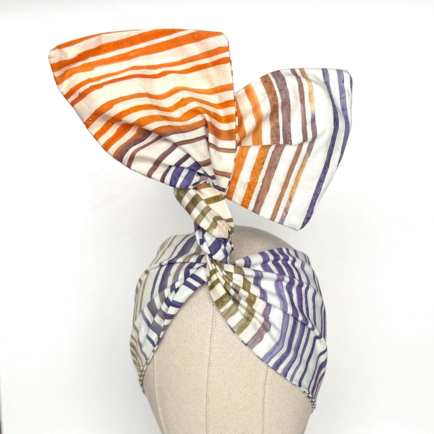 MIDI Extra Wide Adjustable Wire Head Wrap, BATIK Striped White Green Orange Purple Headband, Head Scarf For Women, Turban Hair Accessories