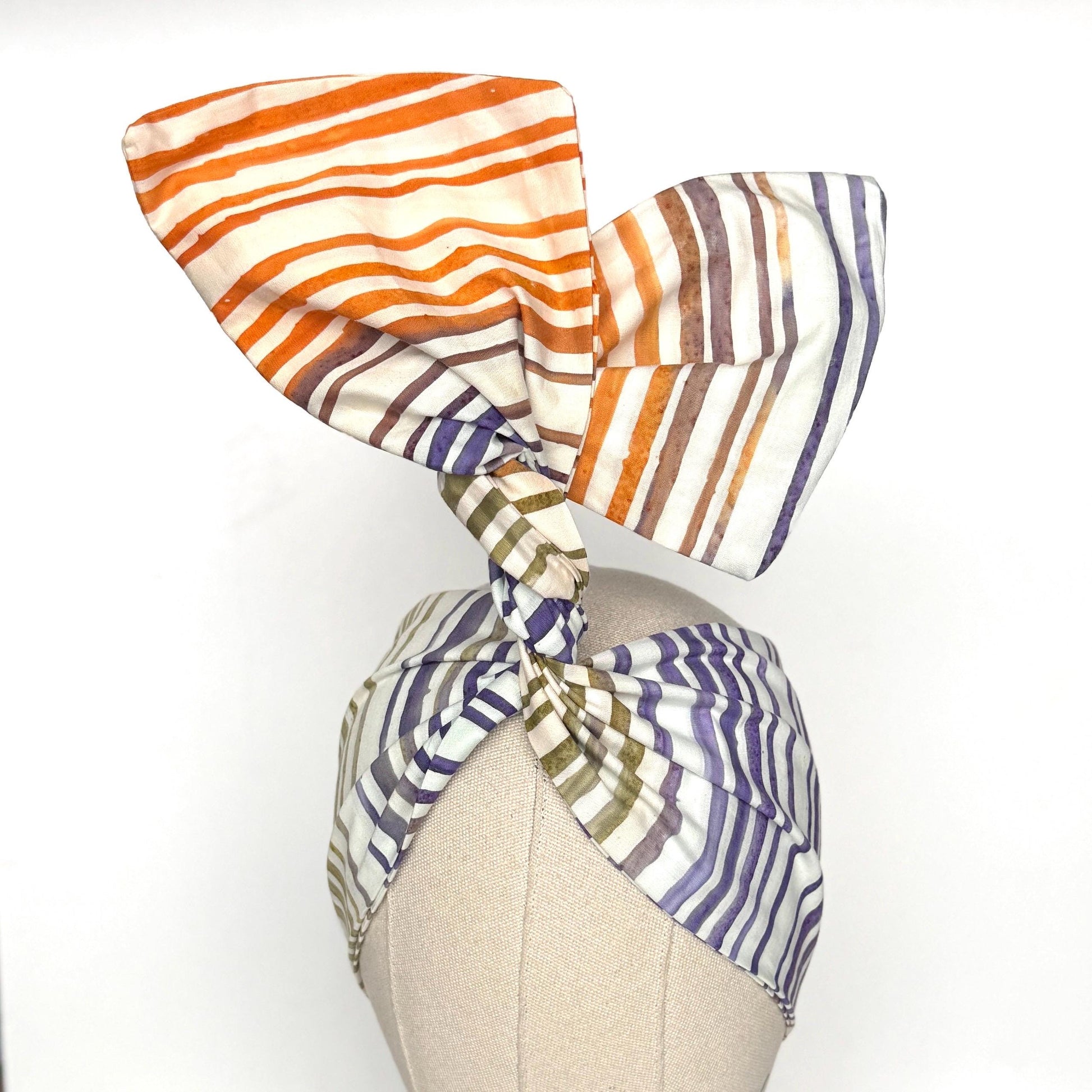 MIDI Extra Wide Adjustable Wire Head Wrap, BATIK Striped White Green Orange Purple Headband, Head Scarf For Women, Turban Hair Accessories