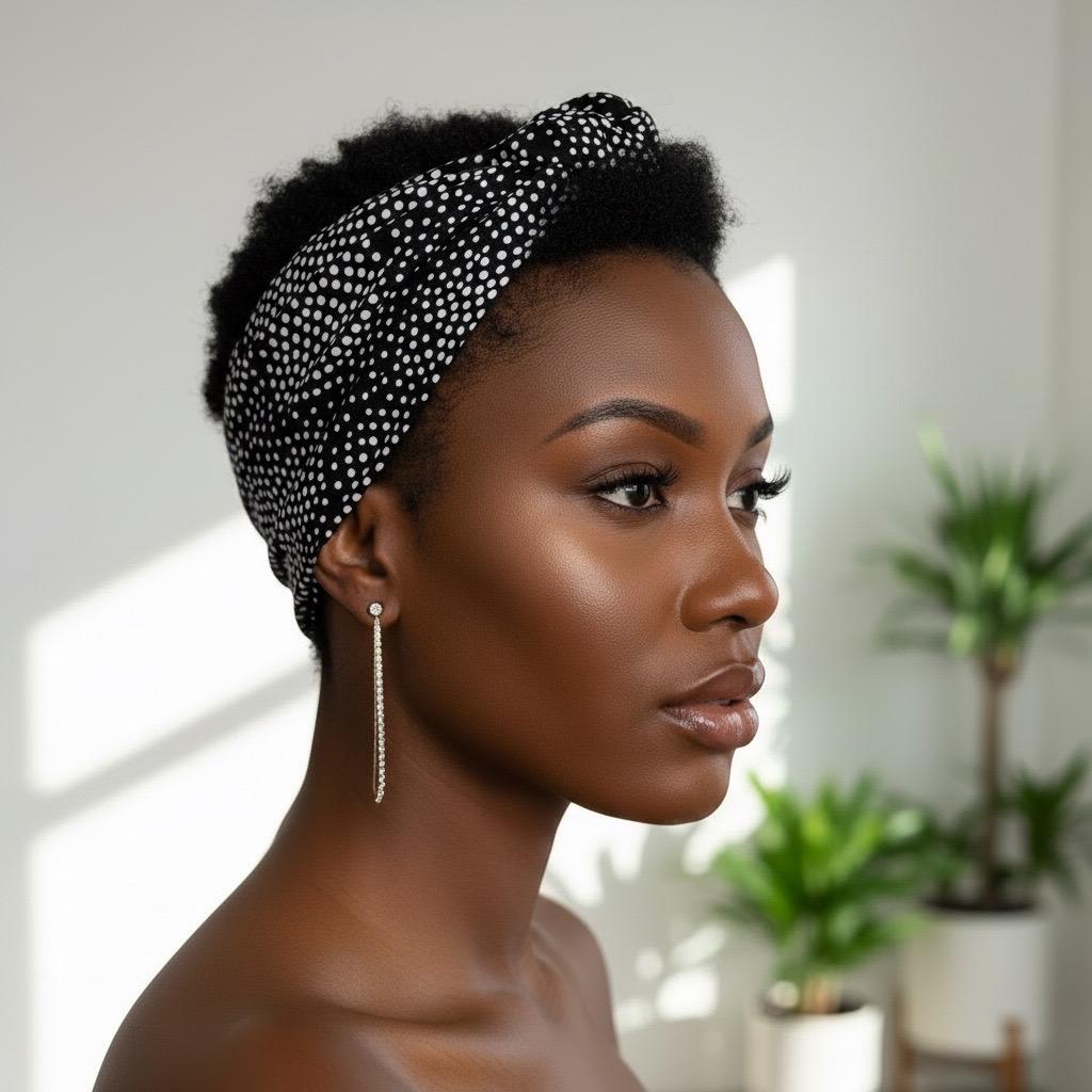 Extra Wide Adjustable Wire Headband, Black White Polka Dot Print Wired Headband, Bendable No Slip Head Wrap, Turban Accessories, Head Scarf