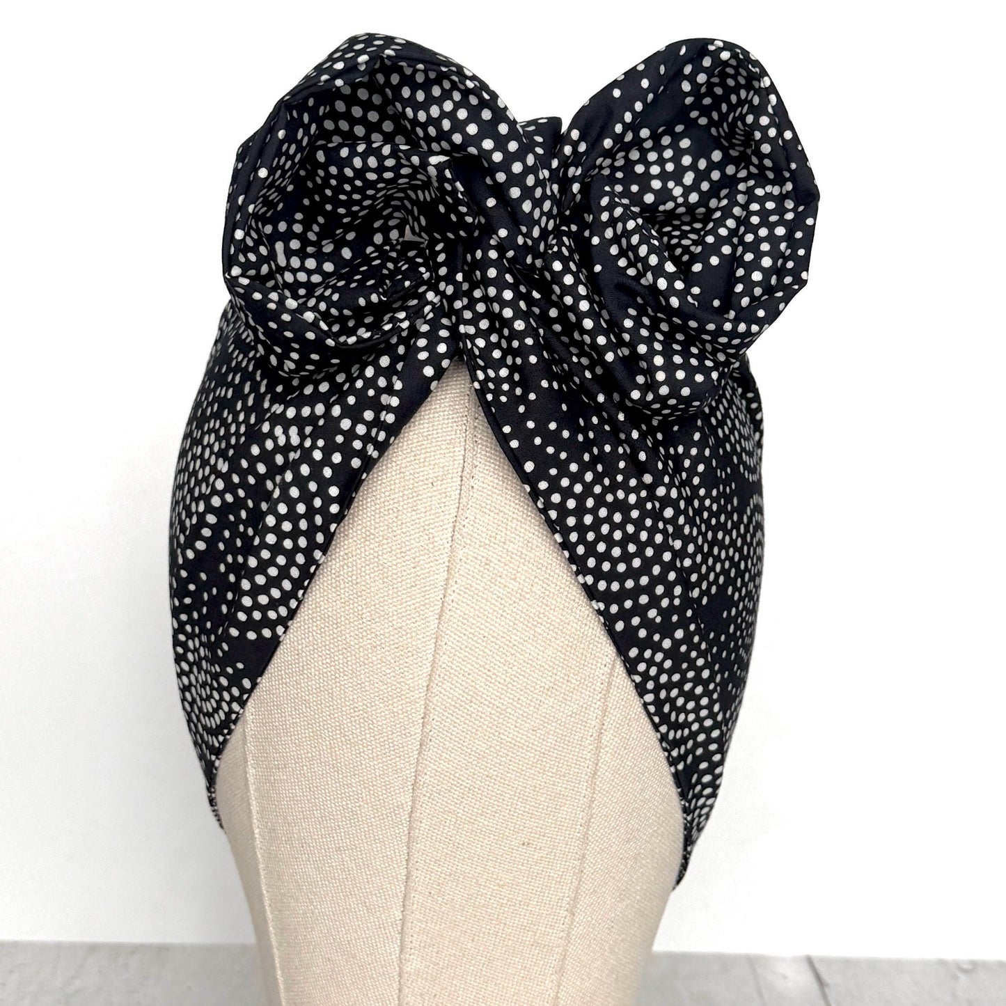 Extra Wide Adjustable Wire Headband, Black White Polka Dot Print Wired Headband, Bendable No Slip Head Wrap, Turban Accessories, Head Scarf
