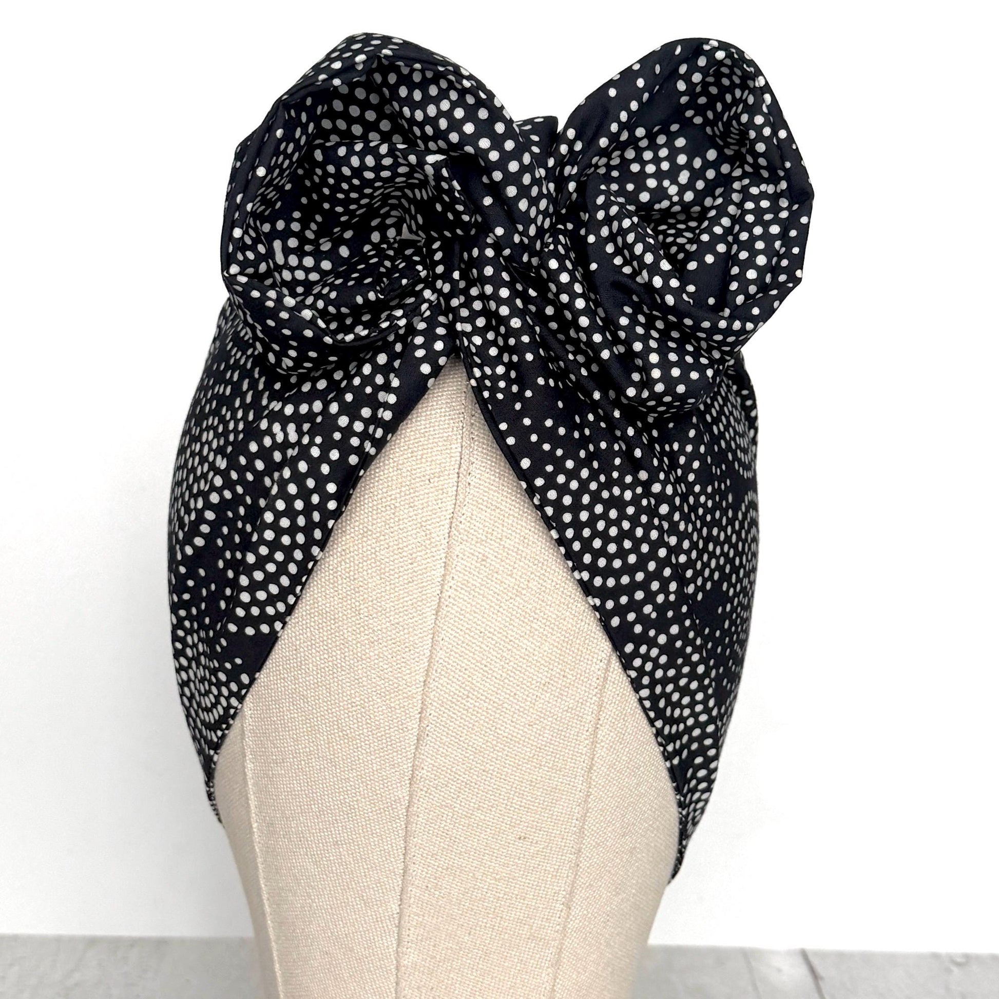 Extra Wide Adjustable Wire Headband, Black White Polka Dot Print Wired Headband, Bendable No Slip Head Wrap, Turban Accessories, Head Scarf