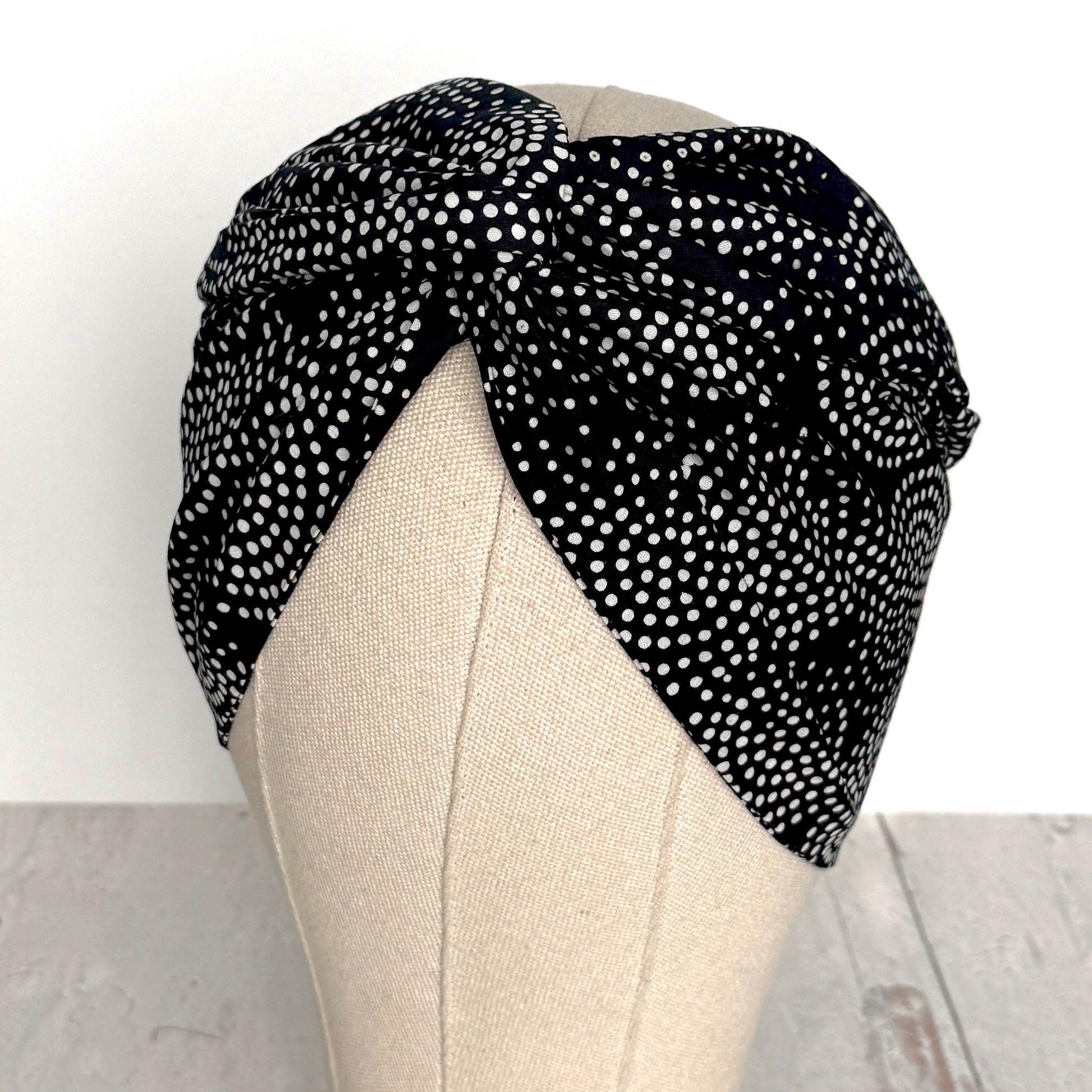 Extra Wide Adjustable Wire Headband, Black White Polka Dot Print Wired Headband, Bendable No Slip Head Wrap, Turban Accessories, Head Scarf