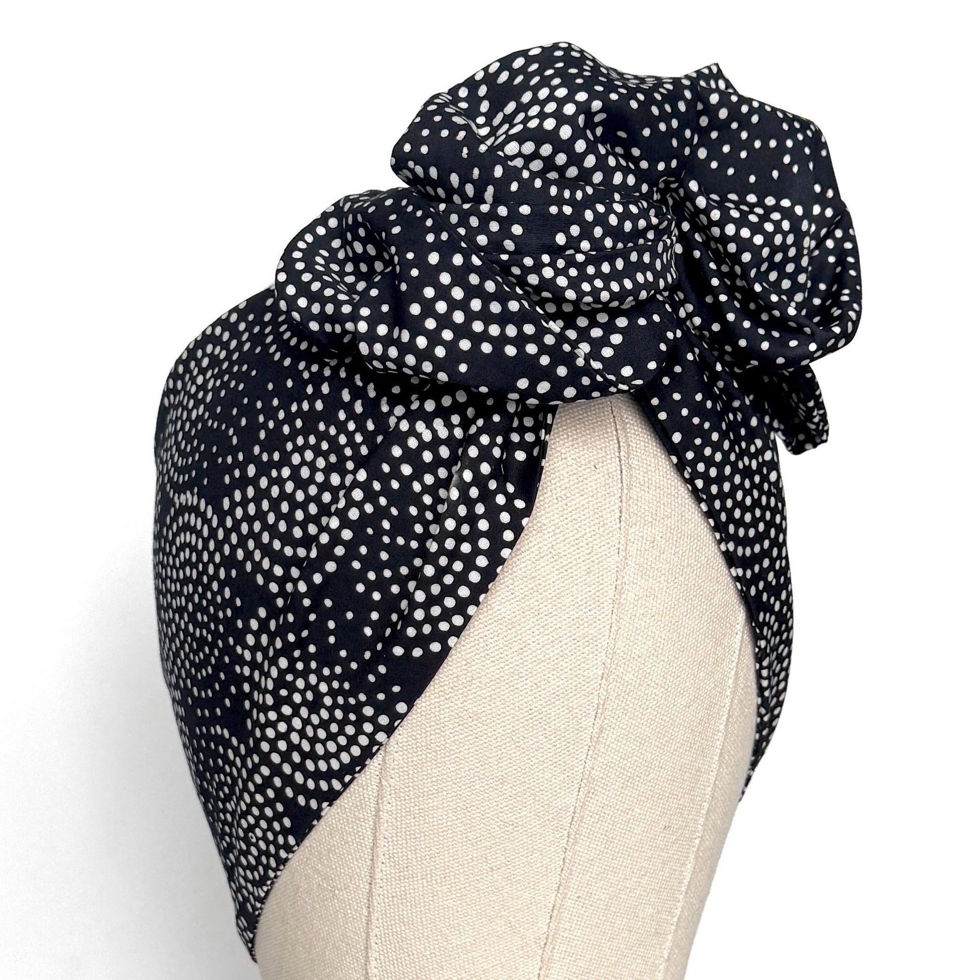 Extra Wide Adjustable Wire Headband, Black White Polka Dot Print Wired Headband, Bendable No Slip Head Wrap, Turban Accessories, Head Scarf