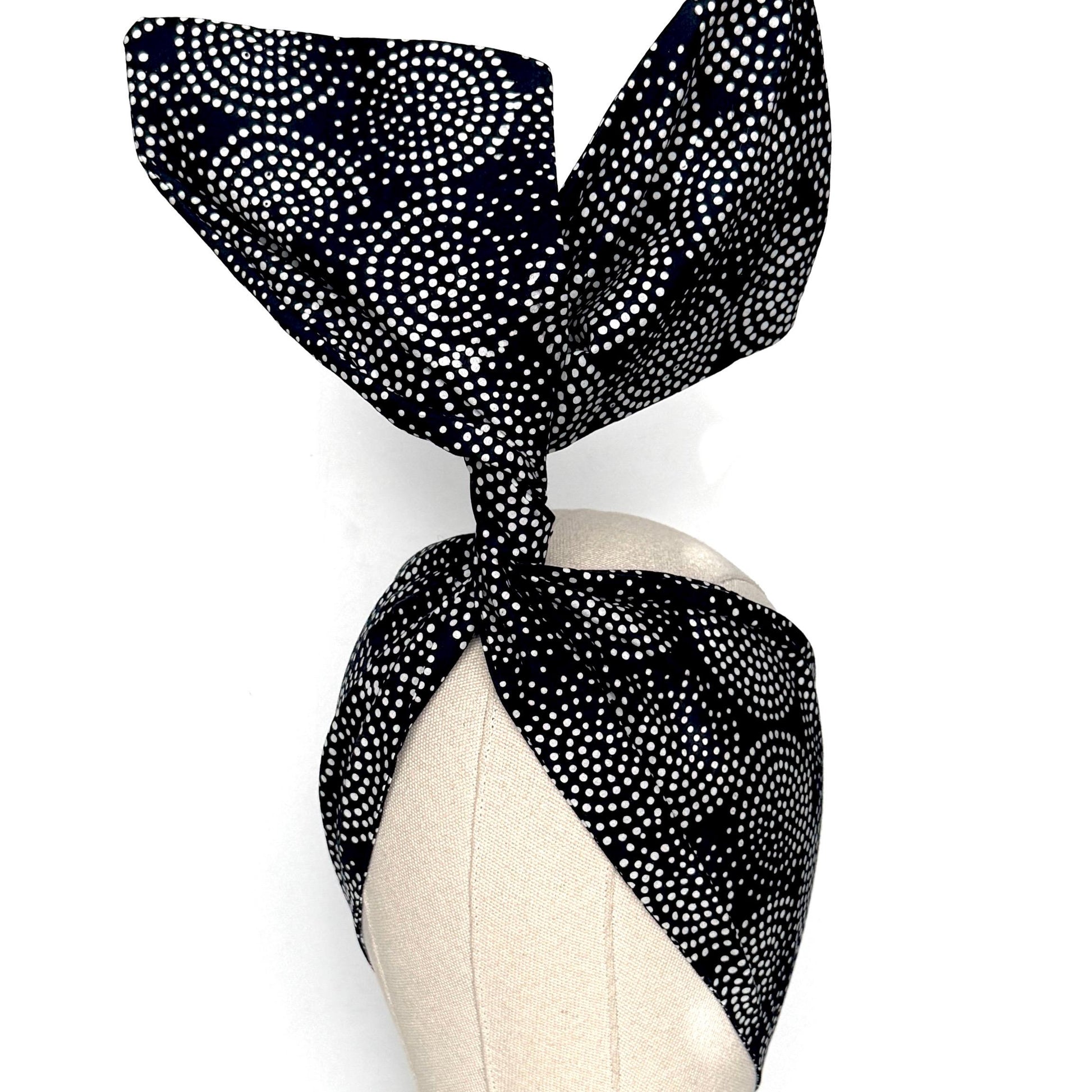 Extra Wide Adjustable Wire Headband, Black White Polka Dot Print Wired Headband, Bendable No Slip Head Wrap, Turban Accessories, Head Scarf