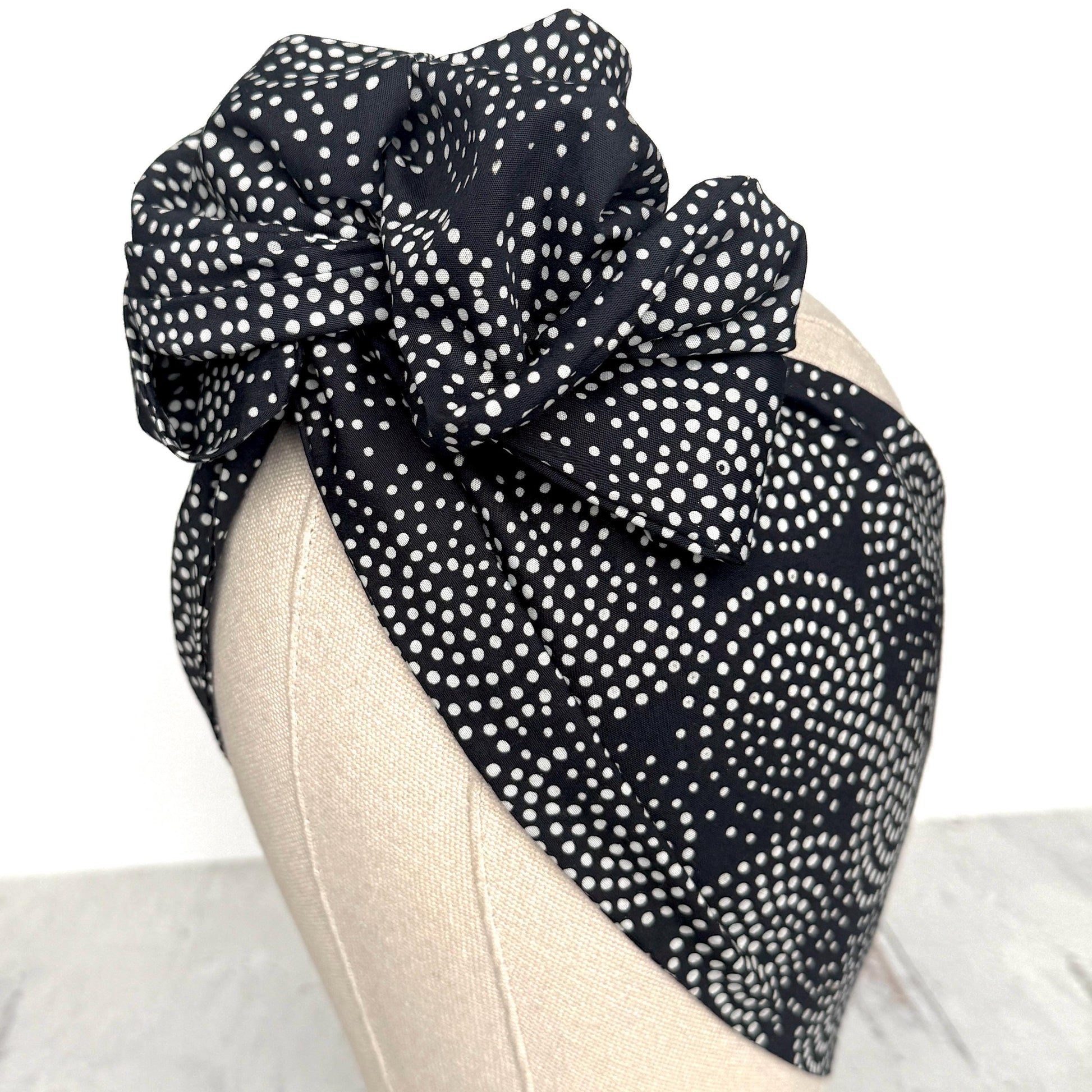 Extra Wide Adjustable Wire Headband, Black White Polka Dot Print Wired Headband, Bendable No Slip Head Wrap, Turban Accessories, Head Scarf