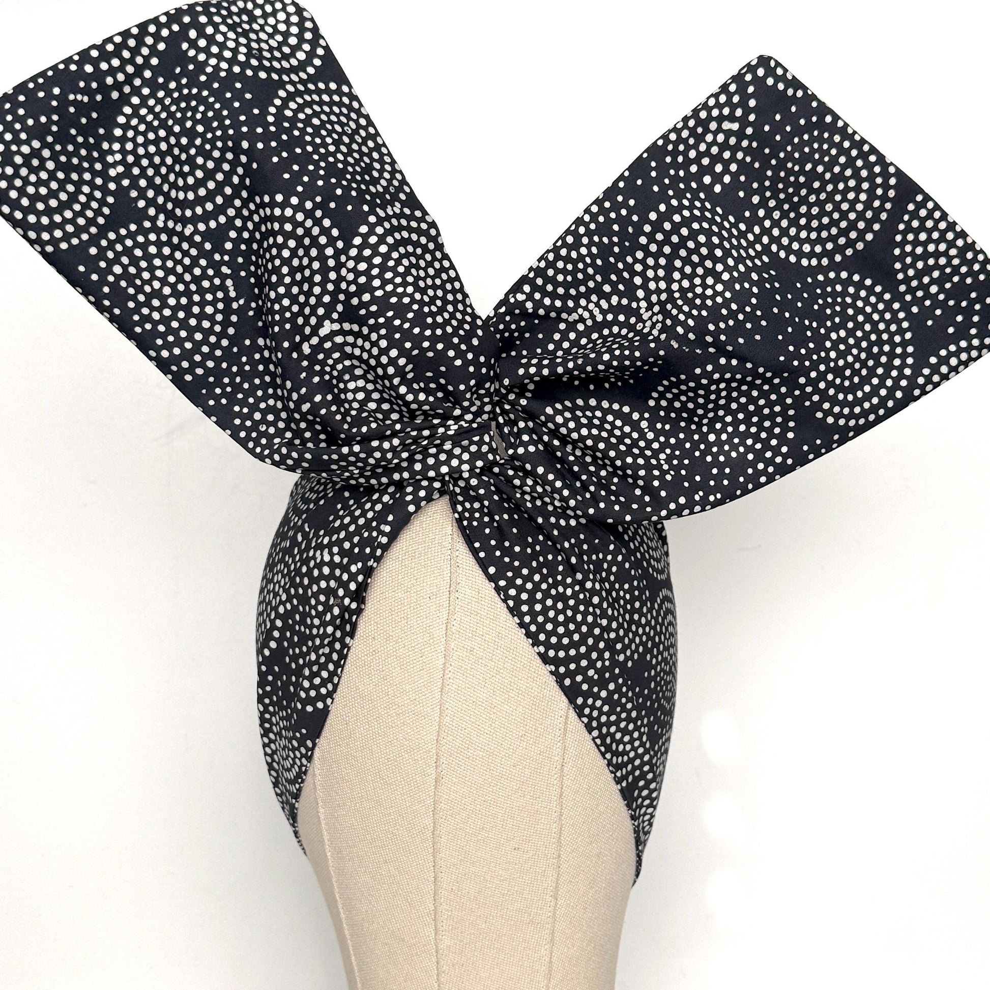 Extra Wide Adjustable Wire Headband, Black White Polka Dot Print Wired Headband, Bendable No Slip Head Wrap, Turban Accessories, Head Scarf