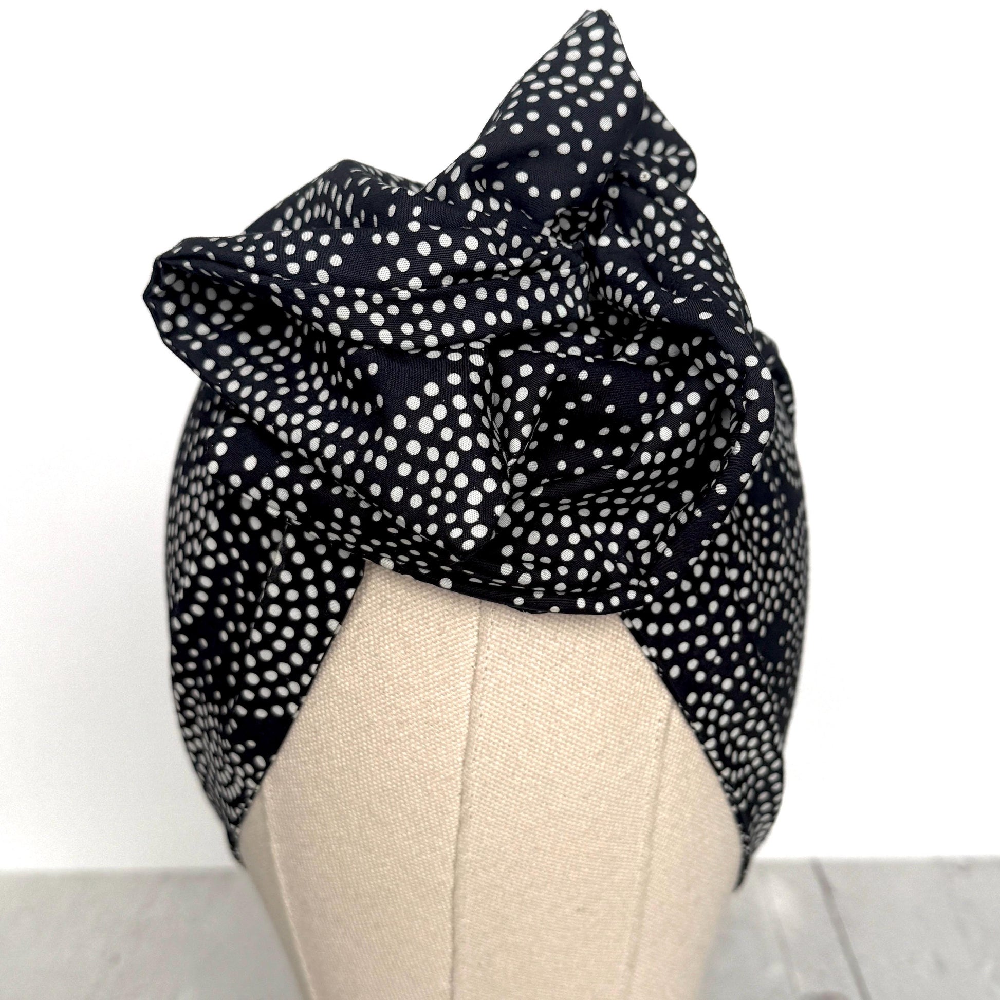Extra Wide Adjustable Wire Headband, Black White Polka Dot Print Wired Headband, Bendable No Slip Head Wrap, Turban Accessories, Head Scarf