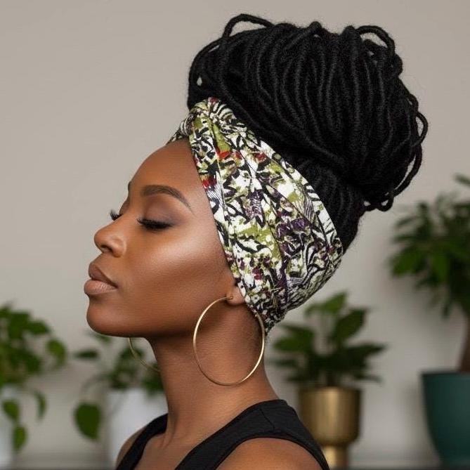Extra Wide Adjustable Wire Wrap, Black White Green Purple Abstract Print Wired Headband, Fabric Head Wrap, Boho Head Scarf Accessories