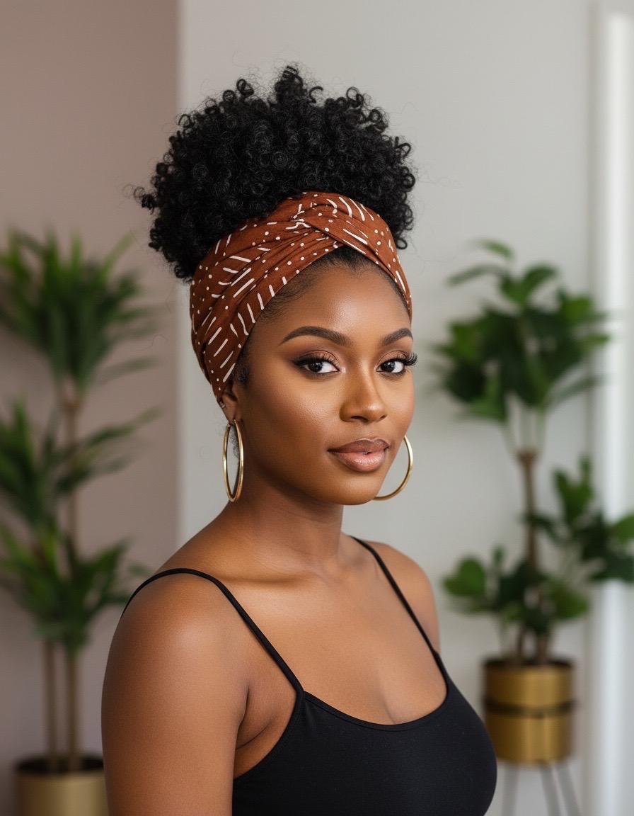 Extra Long Wide Adjustable Wire Headband, Burnt Orange Tribal Pattern, Wired Headband, Fabric Head Wrap, Turban, Boho Accessories, Women