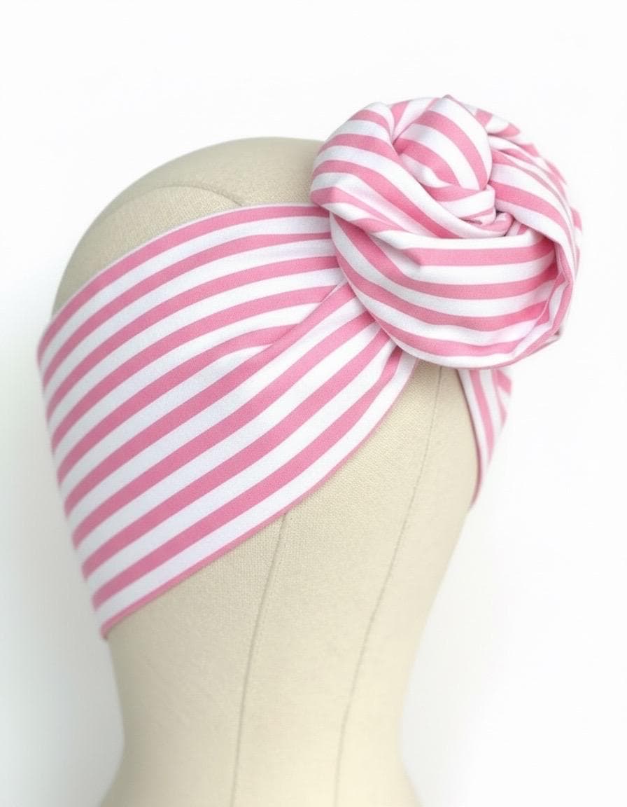 Extra Long Wide Adjustable Wire Headband, Striped Pink White Pattern, Wired Headband, Fabric Head Wrap, Turban Women Accessories