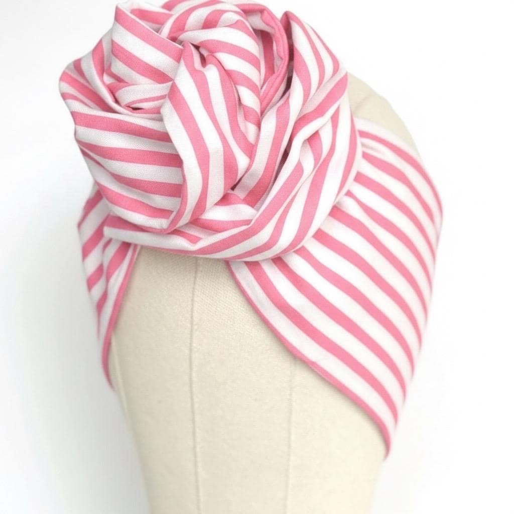 Extra Long Wide Adjustable Wire Headband, Striped Pink White Pattern, Wired Headband, Fabric Head Wrap, Turban Women Accessories