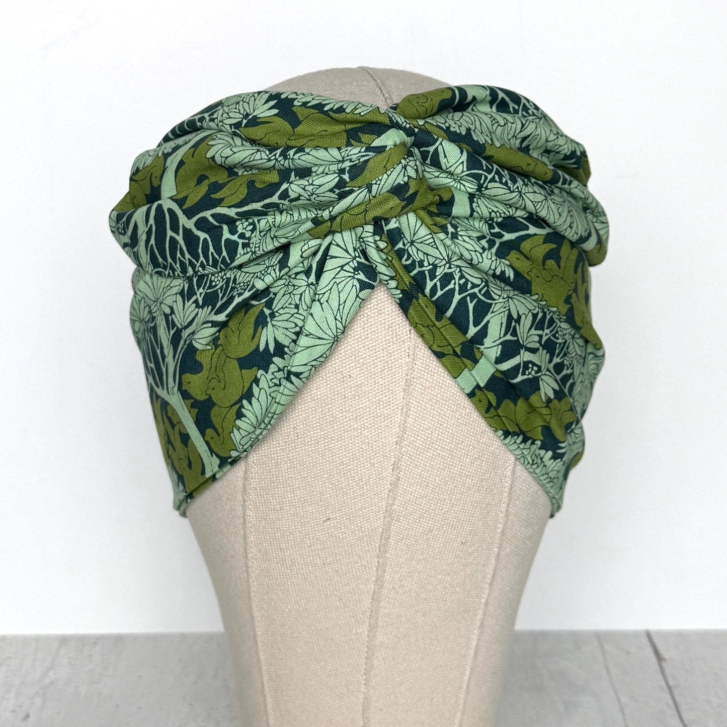 Extra Wide Adjustable Wire Wrap, Blue Green Dove Botanical Leaf Print Wired Headband, Fabric Head Wrap, Summer Boho Accessories
