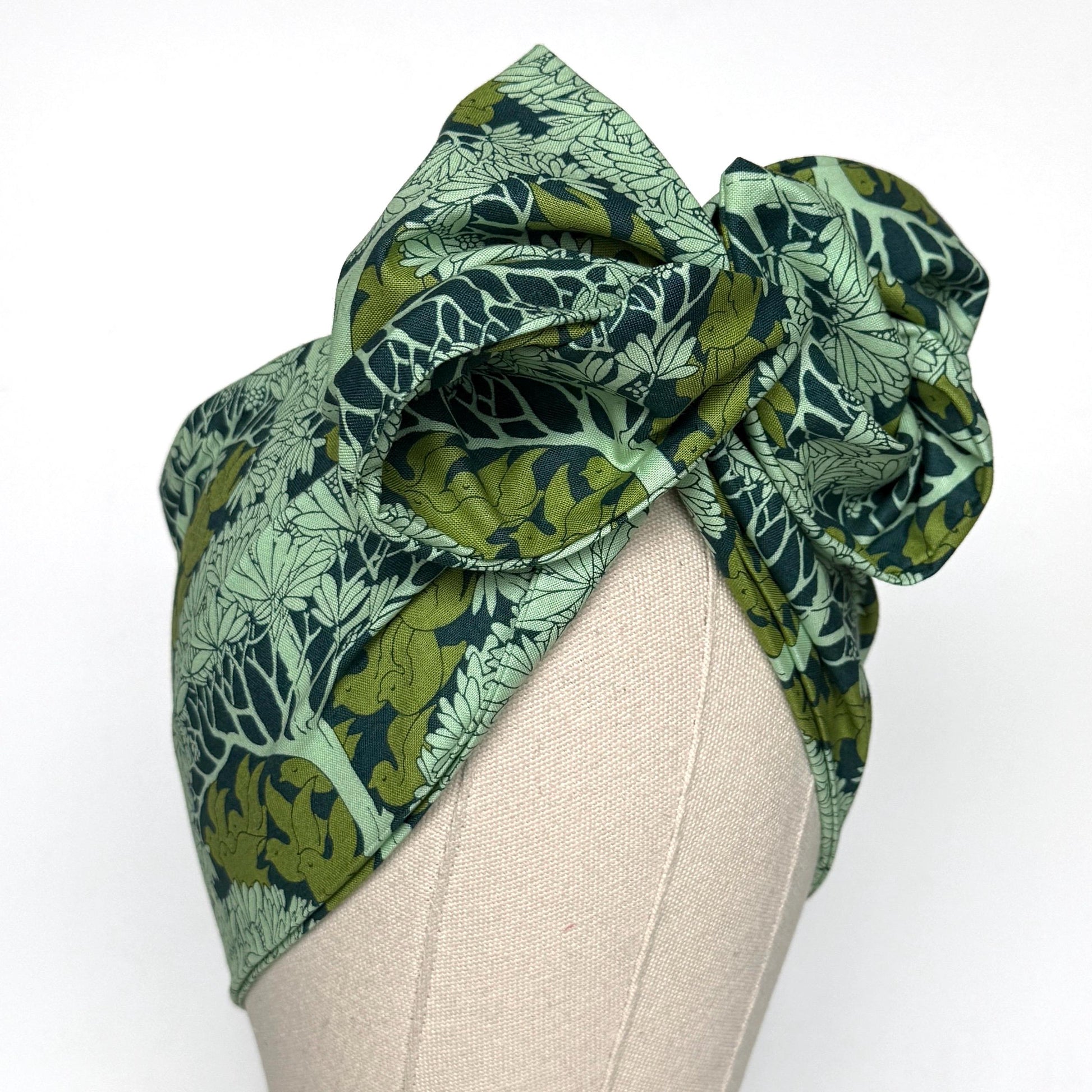 Extra Wide Adjustable Wire Wrap, Blue Green Dove Botanical Leaf Print Wired Headband, Fabric Head Wrap, Summer Boho Accessories