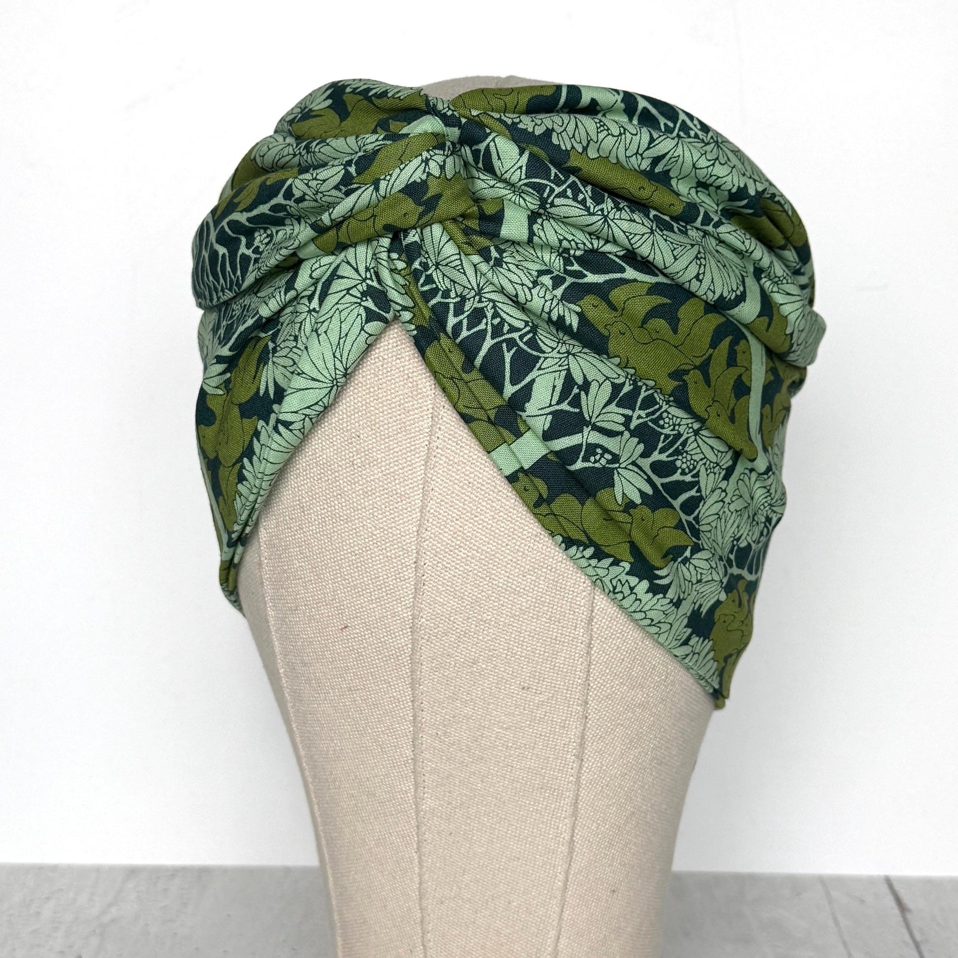 Extra Wide Adjustable Wire Wrap, Blue Green Dove Botanical Leaf Print Wired Headband, Fabric Head Wrap, Summer Boho Accessories
