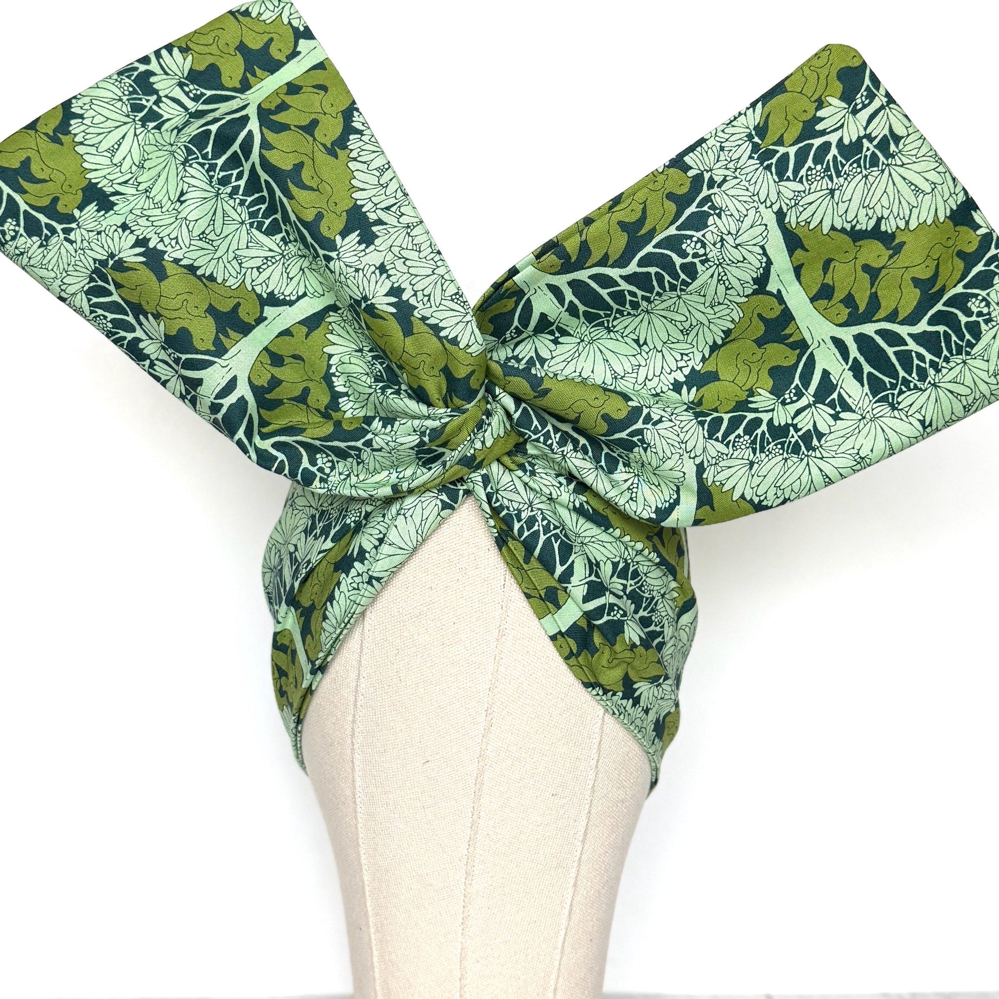Extra Wide Adjustable Wire Wrap, Blue Green Dove Botanical Leaf Print Wired Headband, Fabric Head Wrap, Summer Boho Accessories